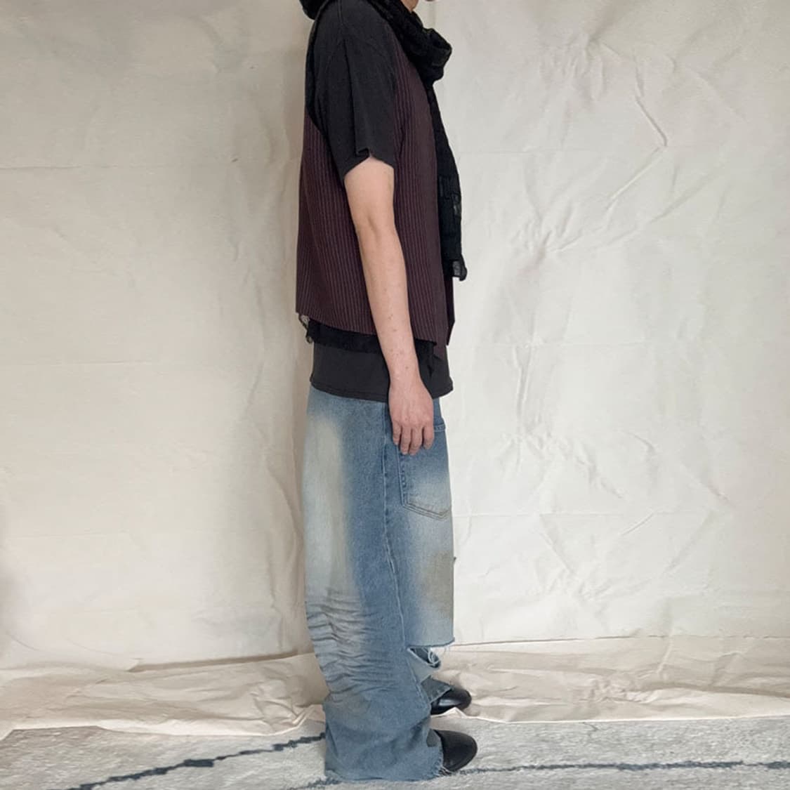 sulvam 24AW Stripe Lace Vest 상품이미지5