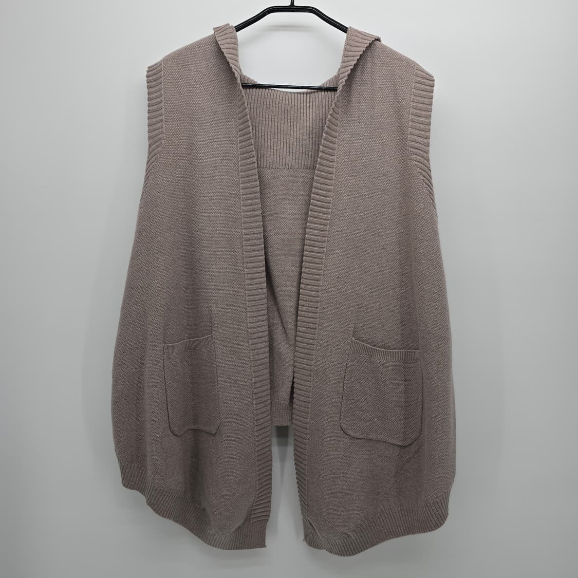 후드 니트 롱 조끼 베이지 상품이미지1