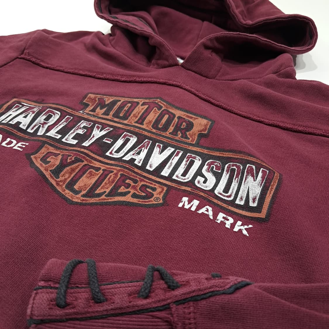 CL220 XL 할리데이비슨 코튼 레이스업 디스트레스드 버건디 후디 상품이미지4
