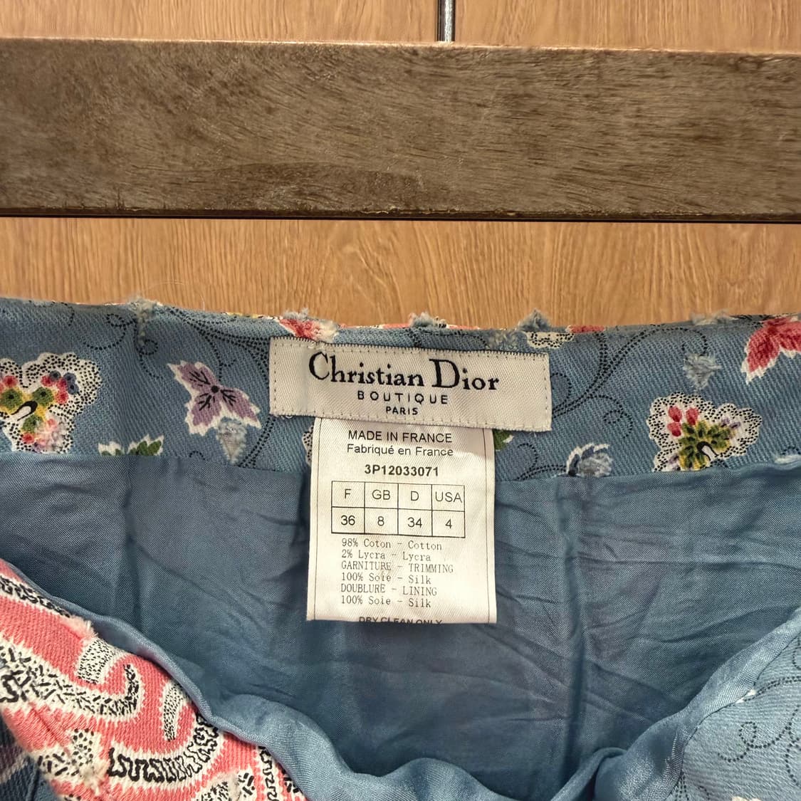 크리스찬 디올 미디 플리츠 스커트 플로럴 프린팅 스트랩 타이 디테일 블루 상품이미지6