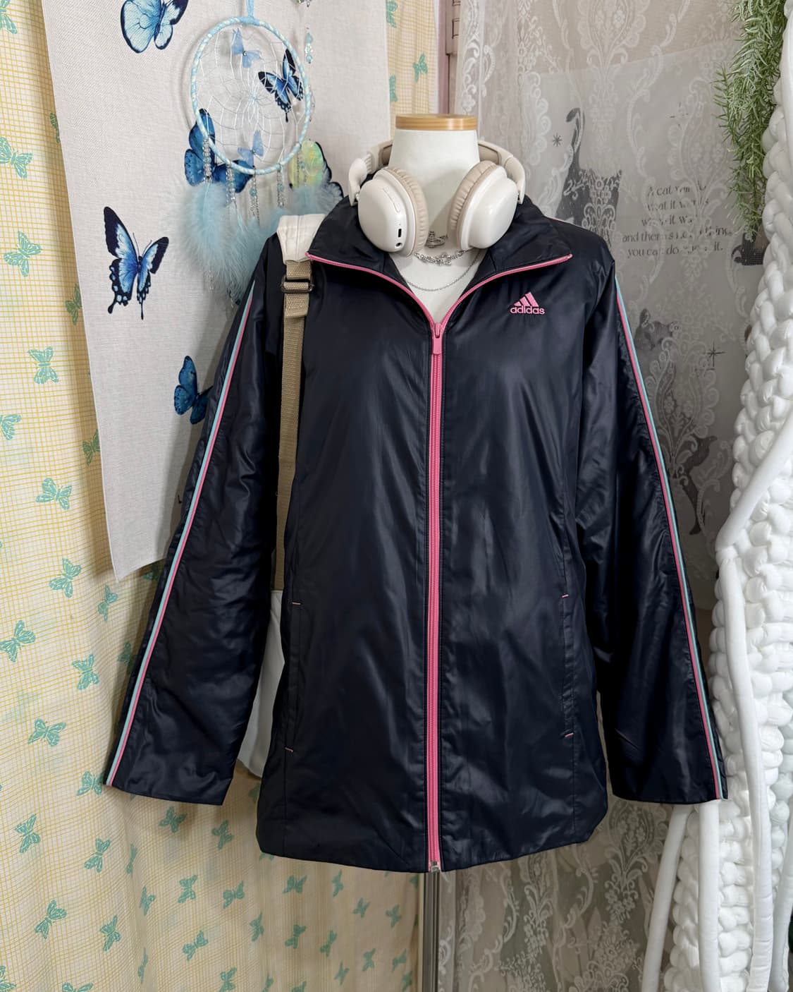 아디다스 딥 네이비 & 핑크 패딩 자켓 상품이미지2