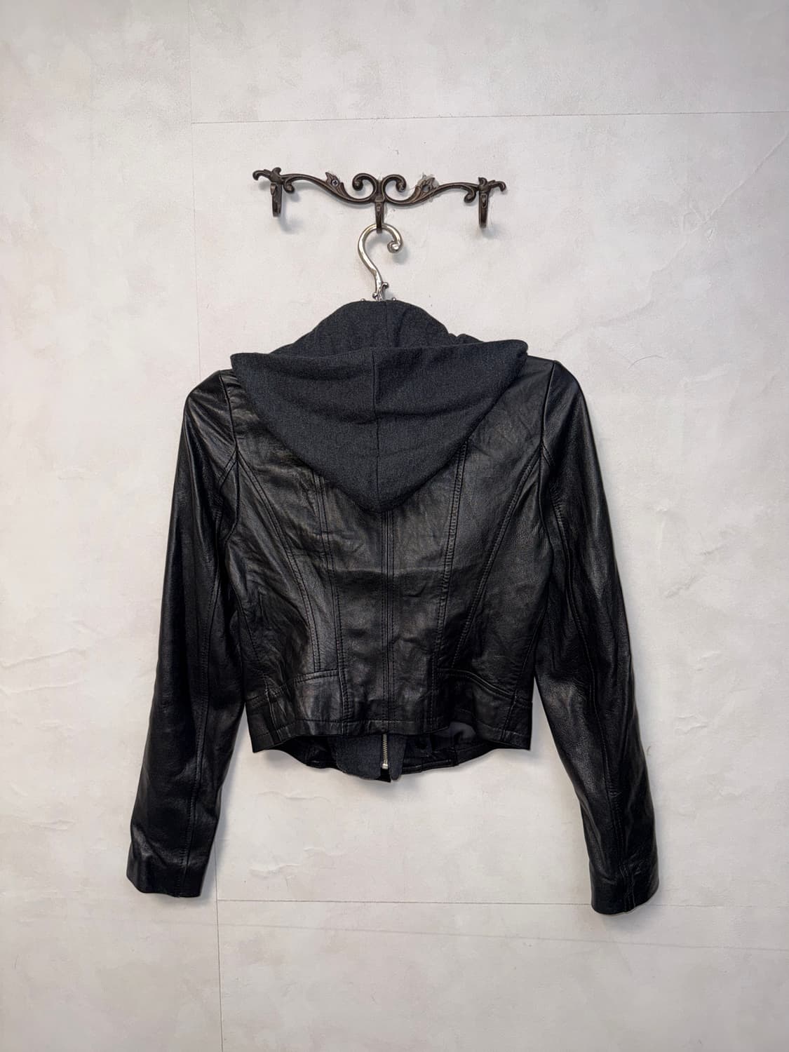 Black lamb skin hood rider jacket 상품이미지3