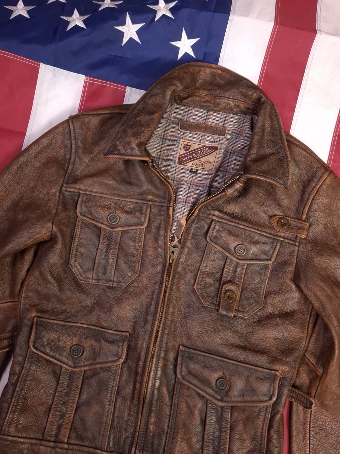 새제품 빈티지 리얼레더 라이더자켓 상품이미지2