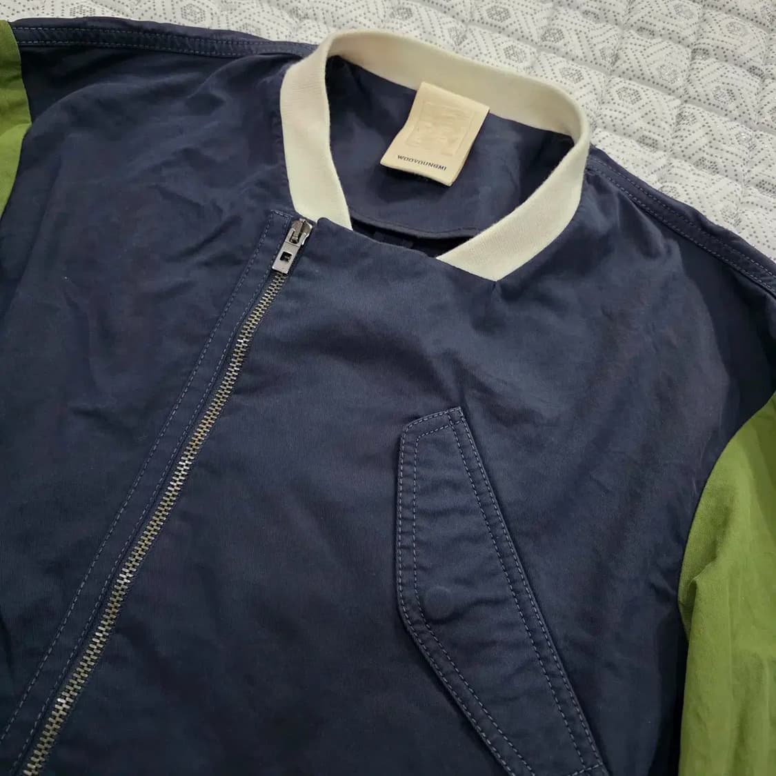 우영미 네이비/그린 배색 블루종 자켓 100 상품이미지6