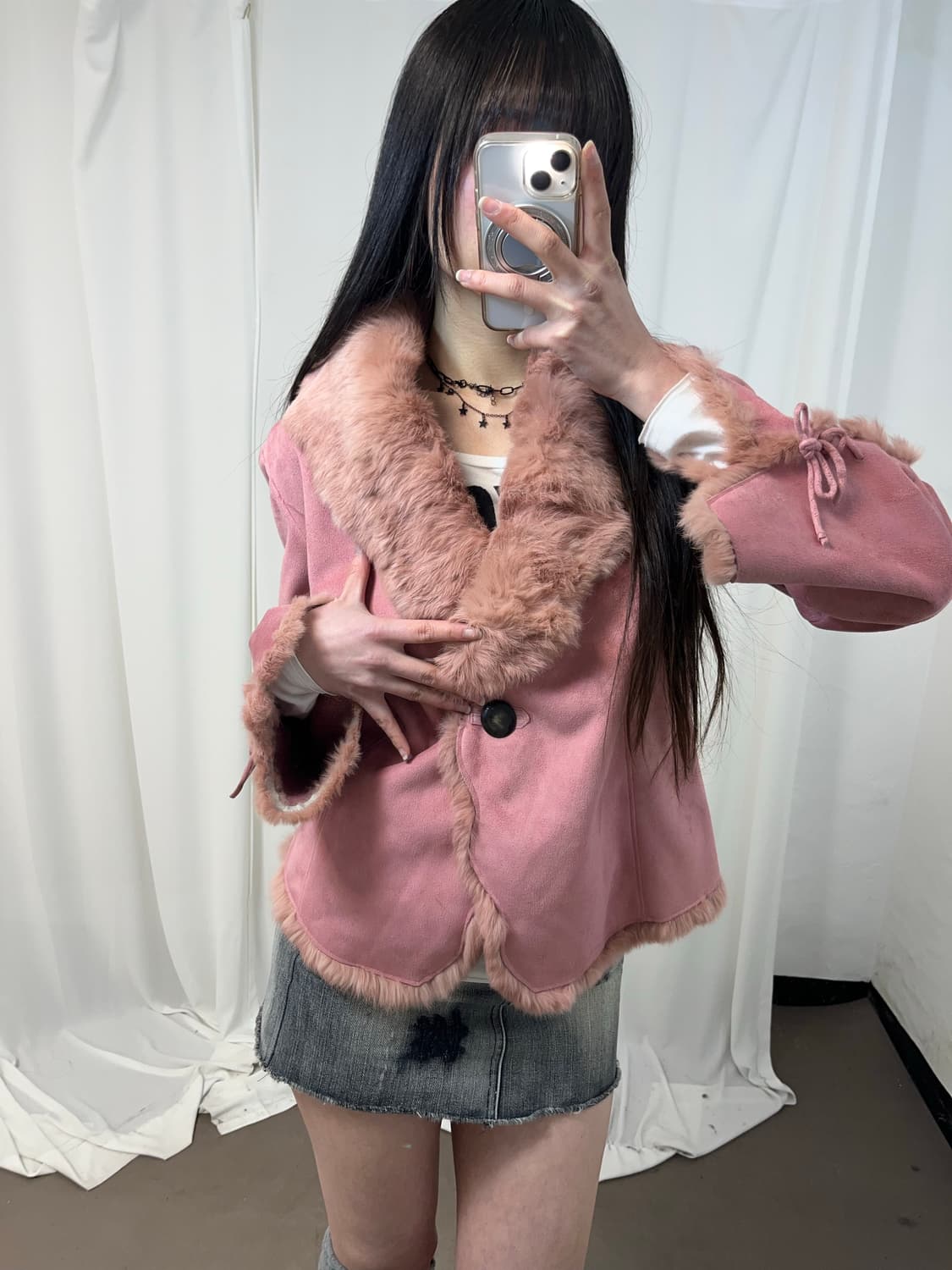 핑크 래빗퍼 아일렛 포인트 무스탕 상품이미지2