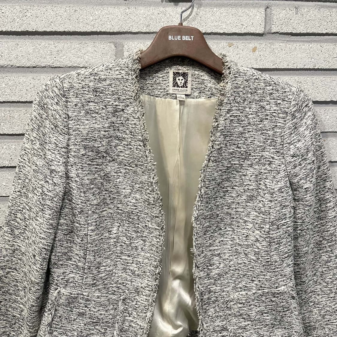 USA VINTAGE 크롭 트위드 오픈 자켓 노카라 프린지 디테일 그레이 상품이미지3