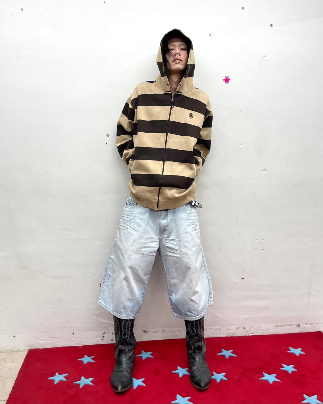 Brown Stripe Loose Hoodie Zip-Up 상품이미지5