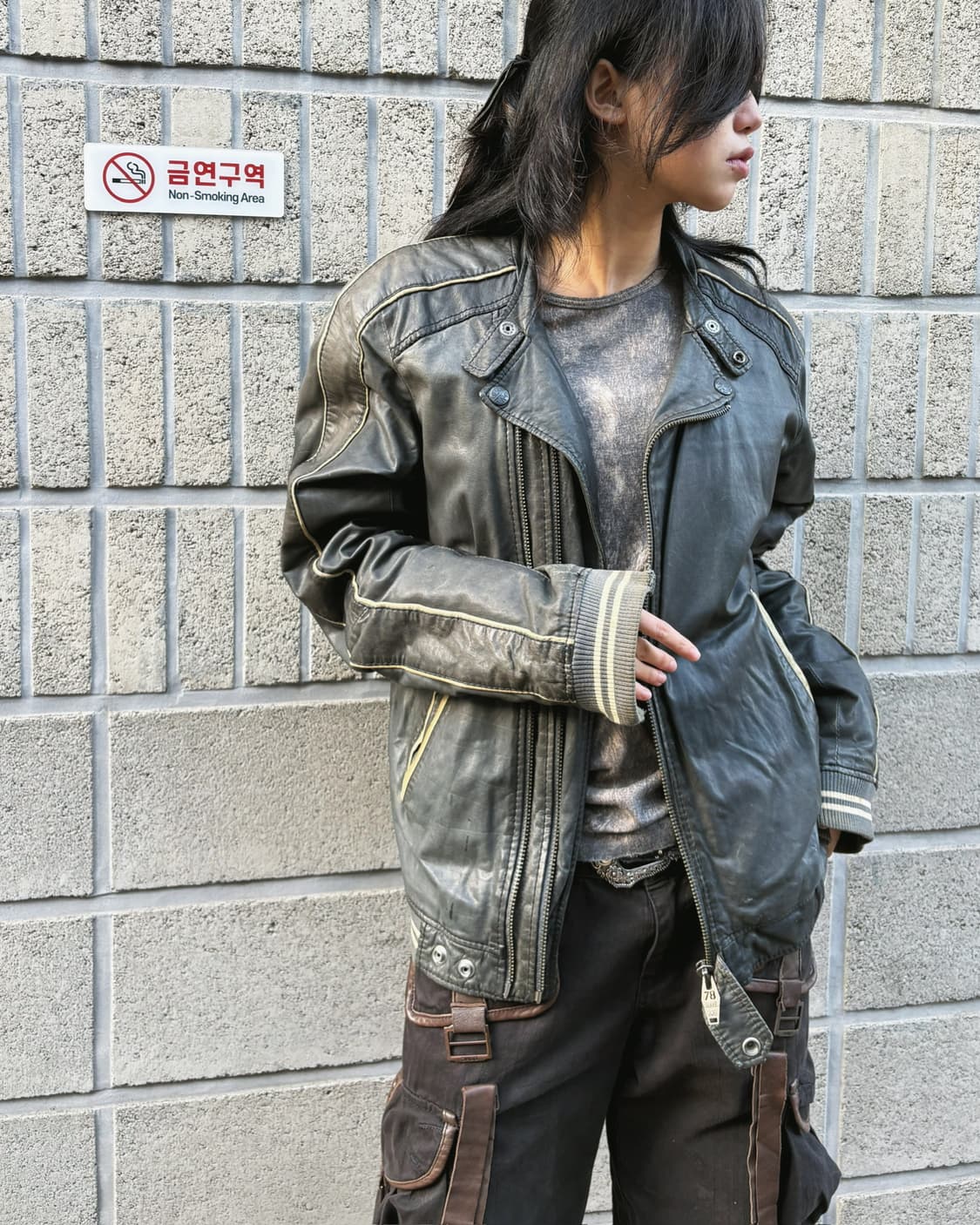 올드 디젤 그런지 리얼 레더 바이커자켓 상품이미지5