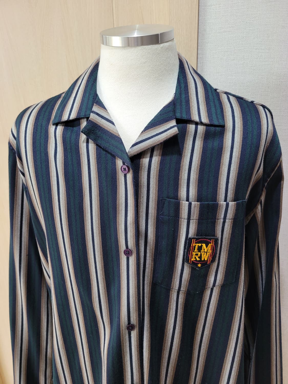 TMRW 남자 오픈카라 스트라이프 셔츠 110 그린 상품이미지2