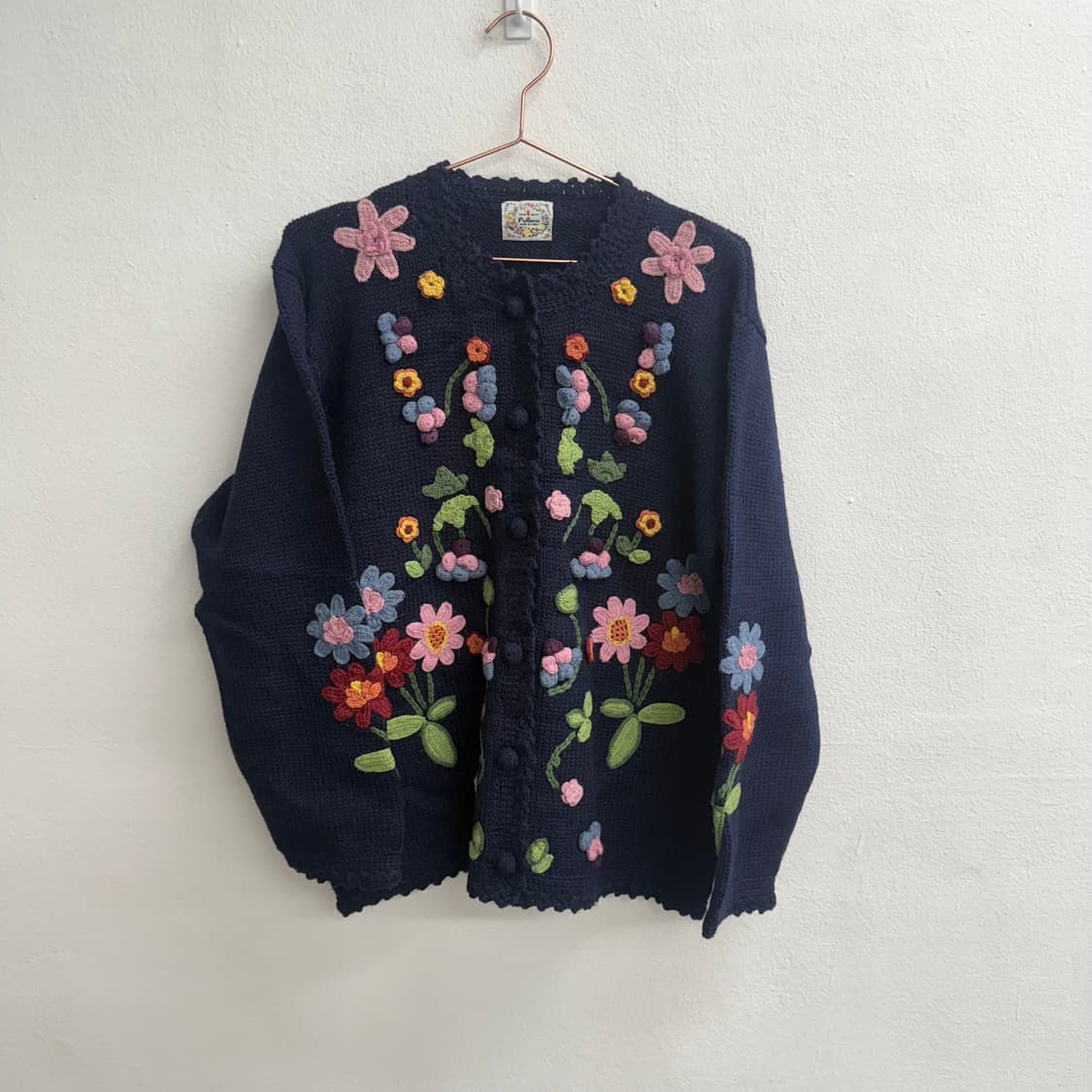 CHN 빈티지 꽃 자수 네이비 니트 가디건 (M) 상품이미지1