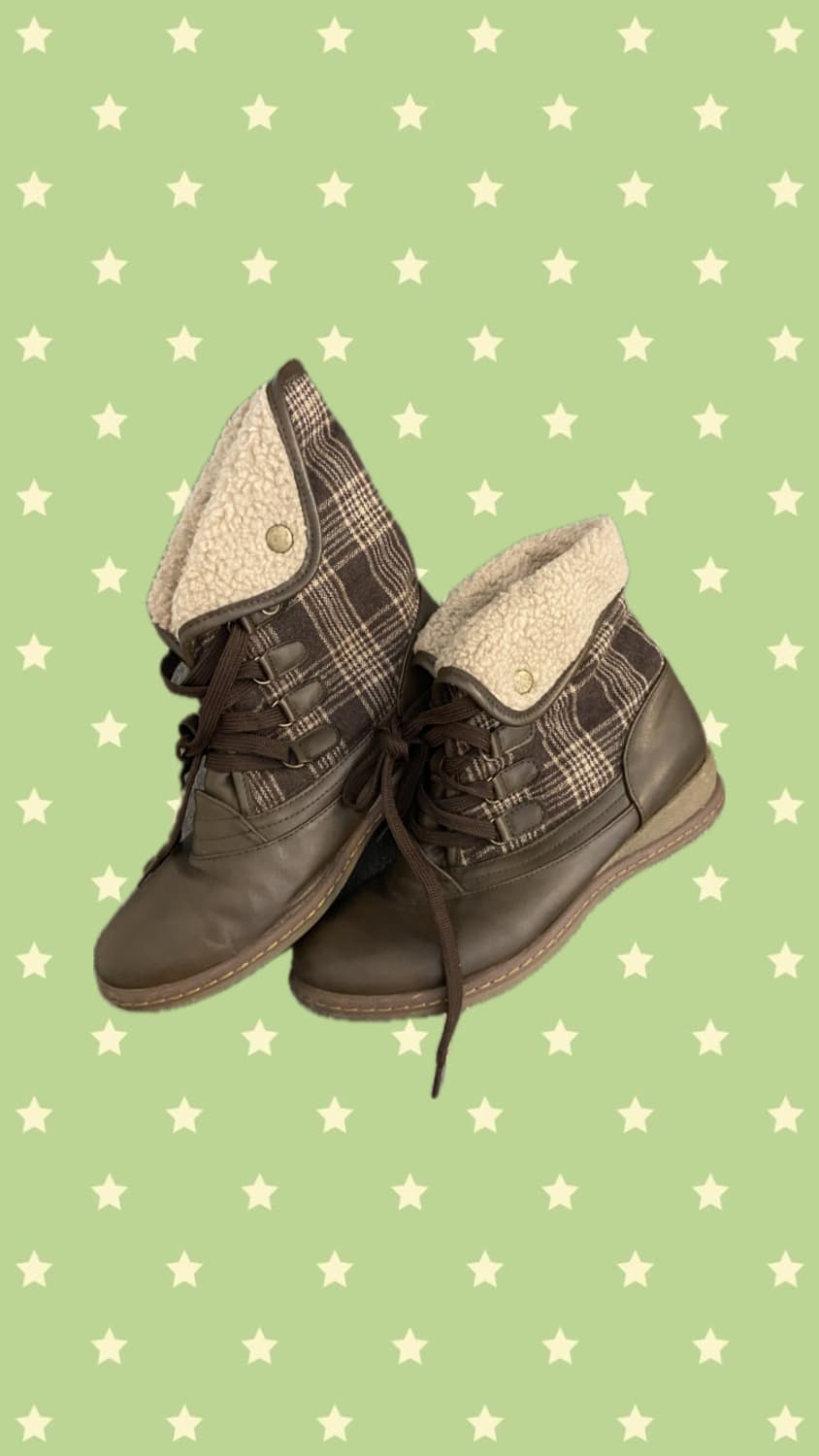 빈티지 모리걸 사와코 체크 털 부츠 상품이미지1