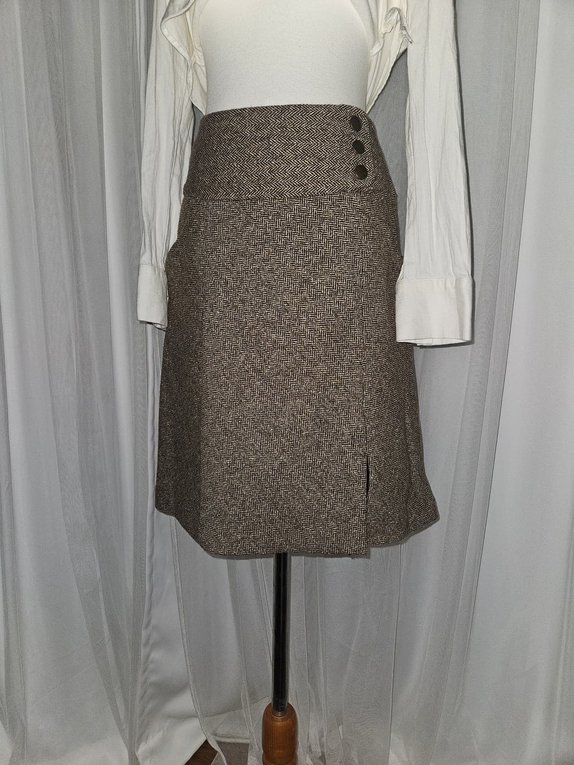 gray magic☆ 울 실크 쓰리버튼 미디 스커트 니혼진 공겜여주 모리 상품이미지4