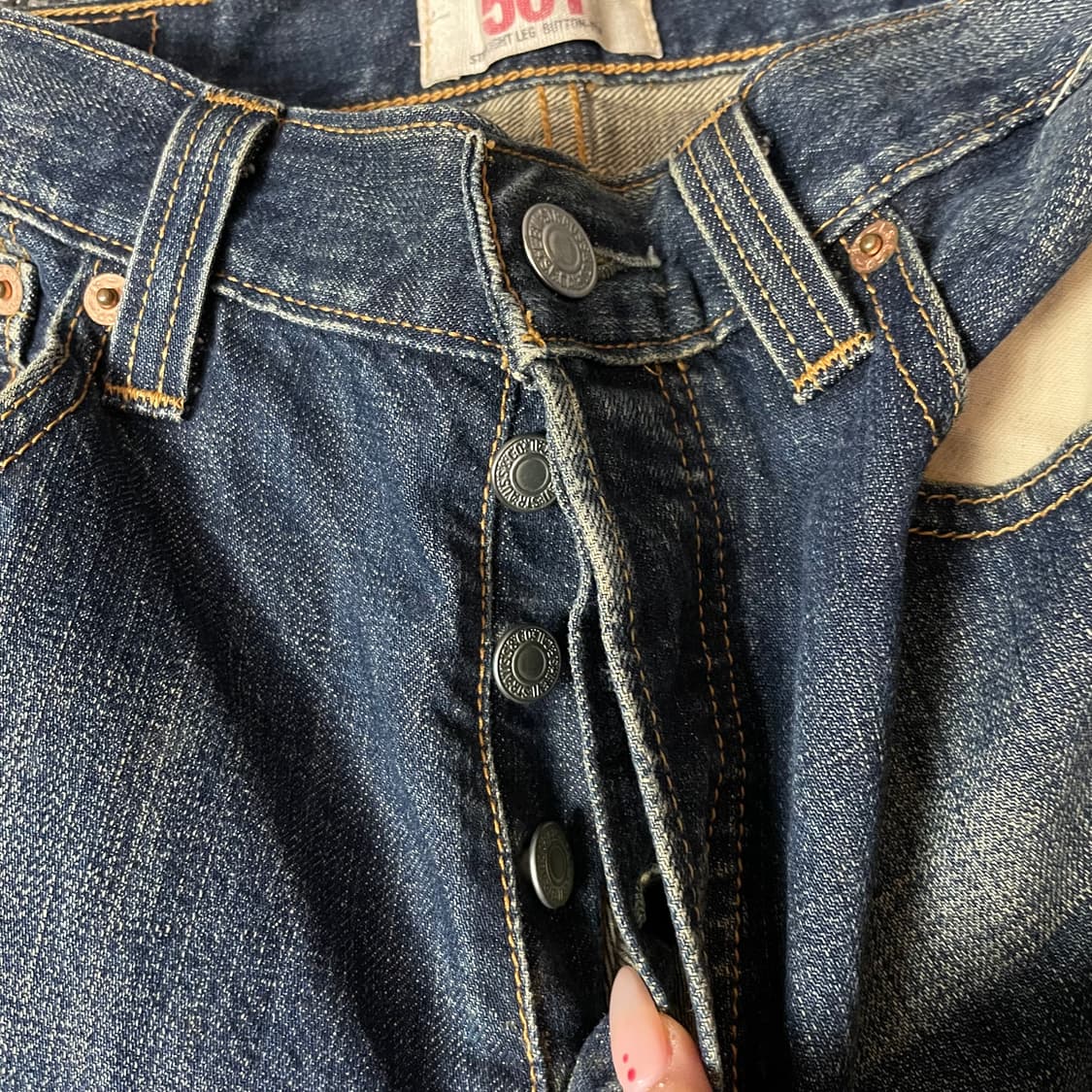 (32) 리바이스 501 32X33 진청 버튼플라이 워싱 데님 팬츠 상품이미지6