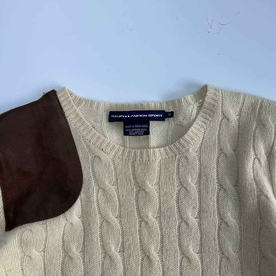 Polo 폴로 레더 패치 아이보리 케이블 니트 상품이미지5