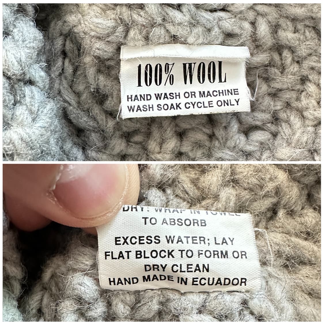 90s 에콰도르산 핸드메이드 울 100% 케이블 니트 후드 집업  상품이미지5