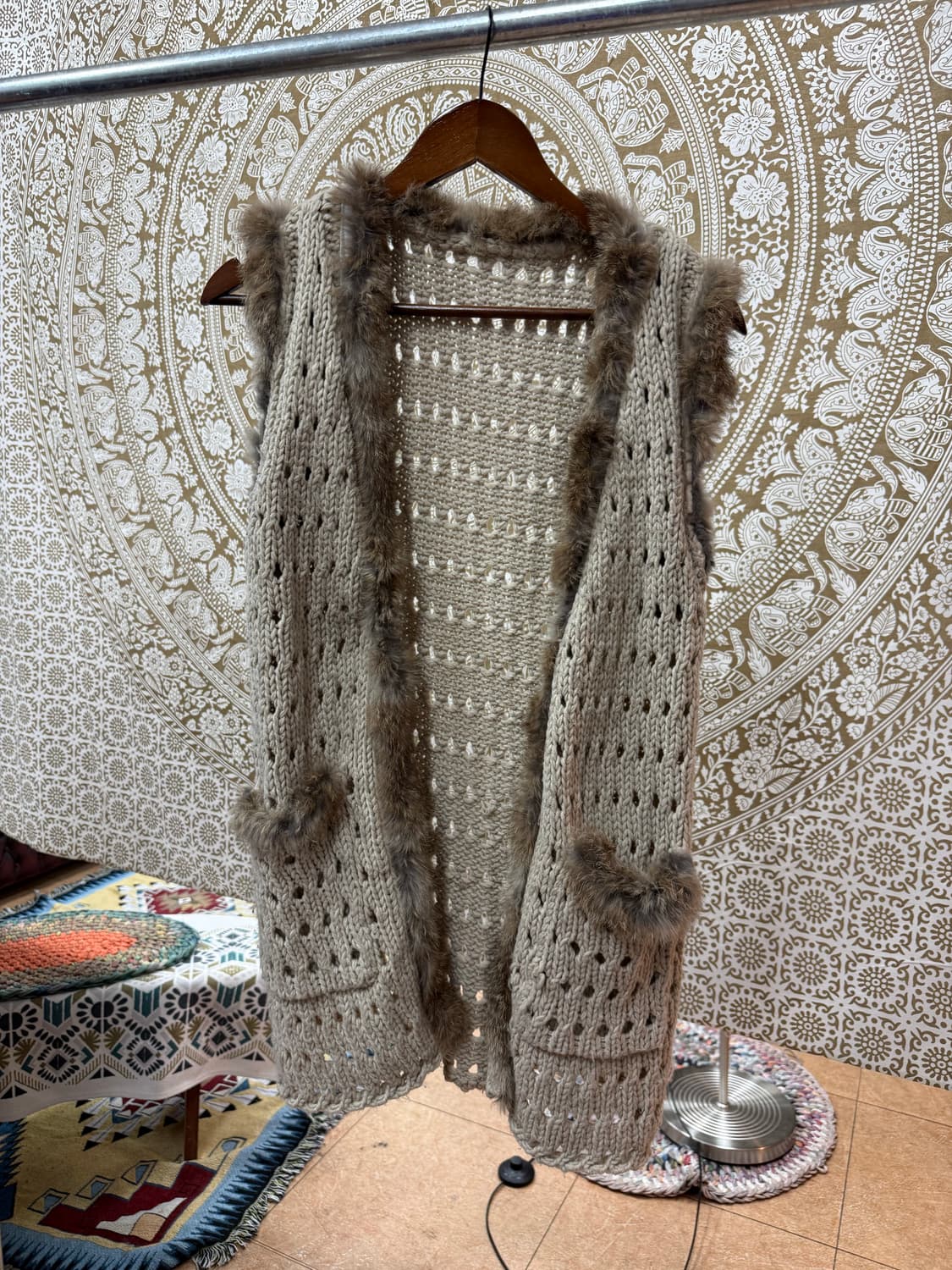 빈티지 여성 퍼 민소매 롱 가디건 (Z1006) 상품이미지3