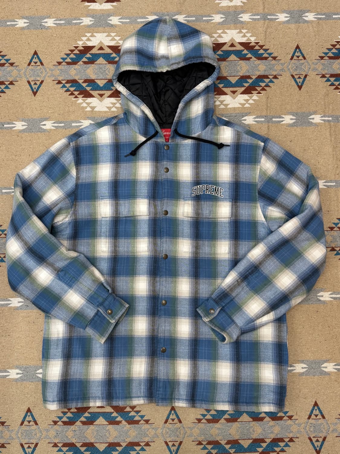 [M] 슈프림 퀼티드 후디드 플레이드 셔츠 블루 상품이미지5