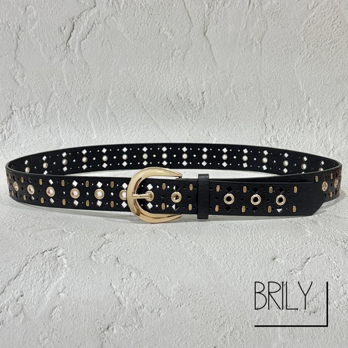[Unisex] LOY 아일렛 에스닉 펀칭 골드 버클 가죽 벨트 상품이미지2