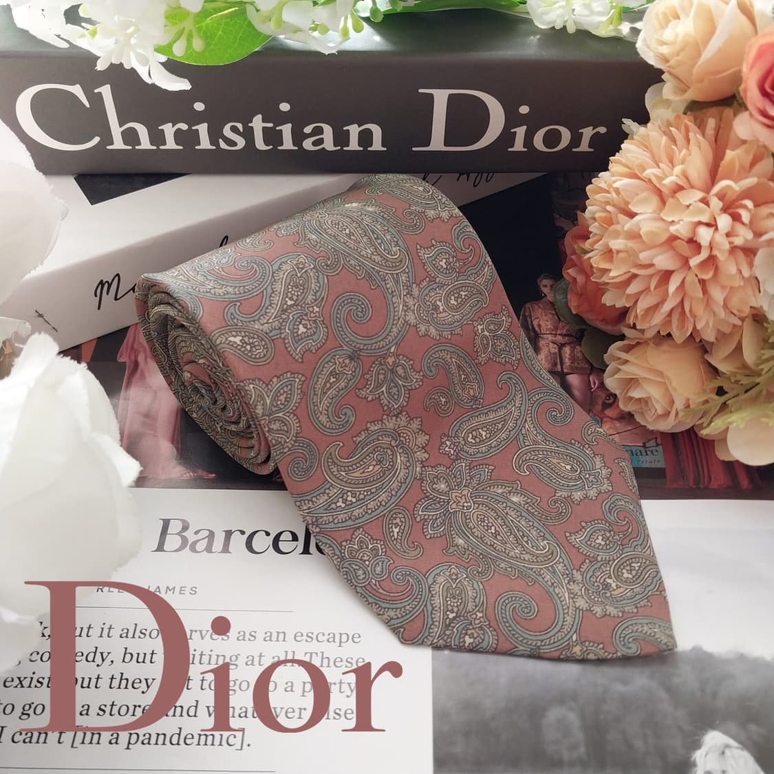 디올 실크 브라운 페이즐리 패턴 넥타이 9.1cm A+등급 K1746
 상품이미지2