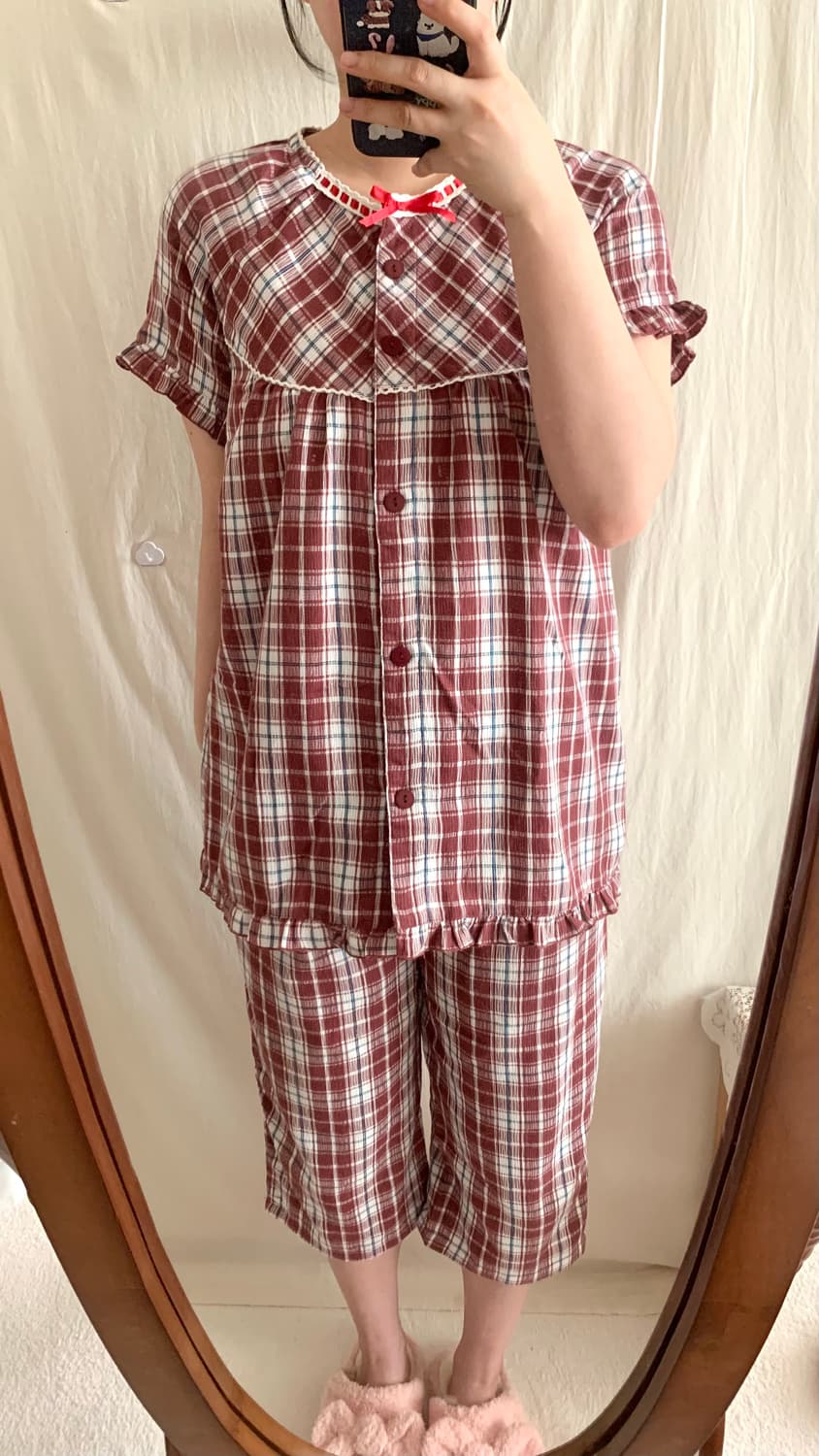 빈티지 레이스 체크 파자마 상품이미지3