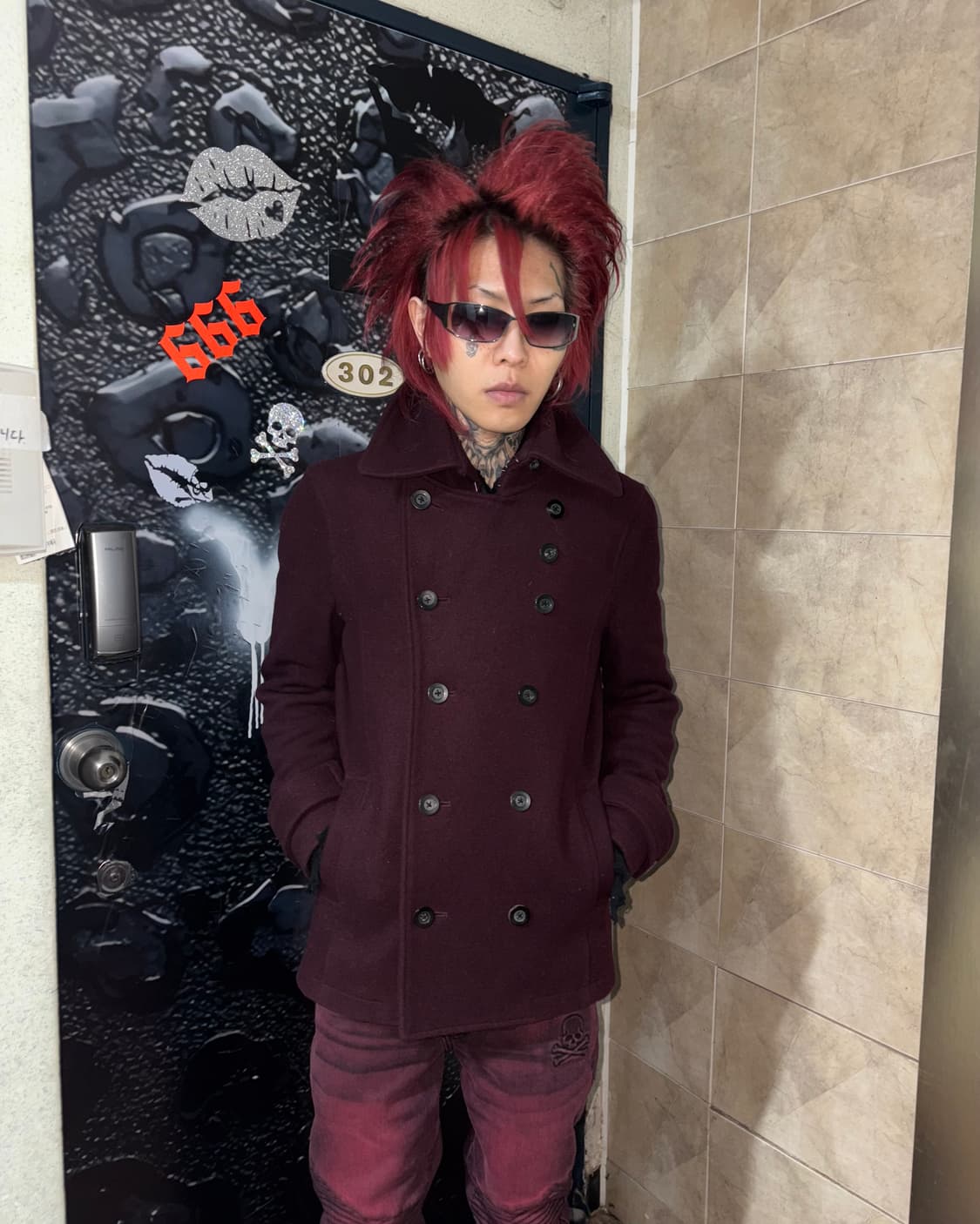No id burgundy wool peacoat 상품이미지2
