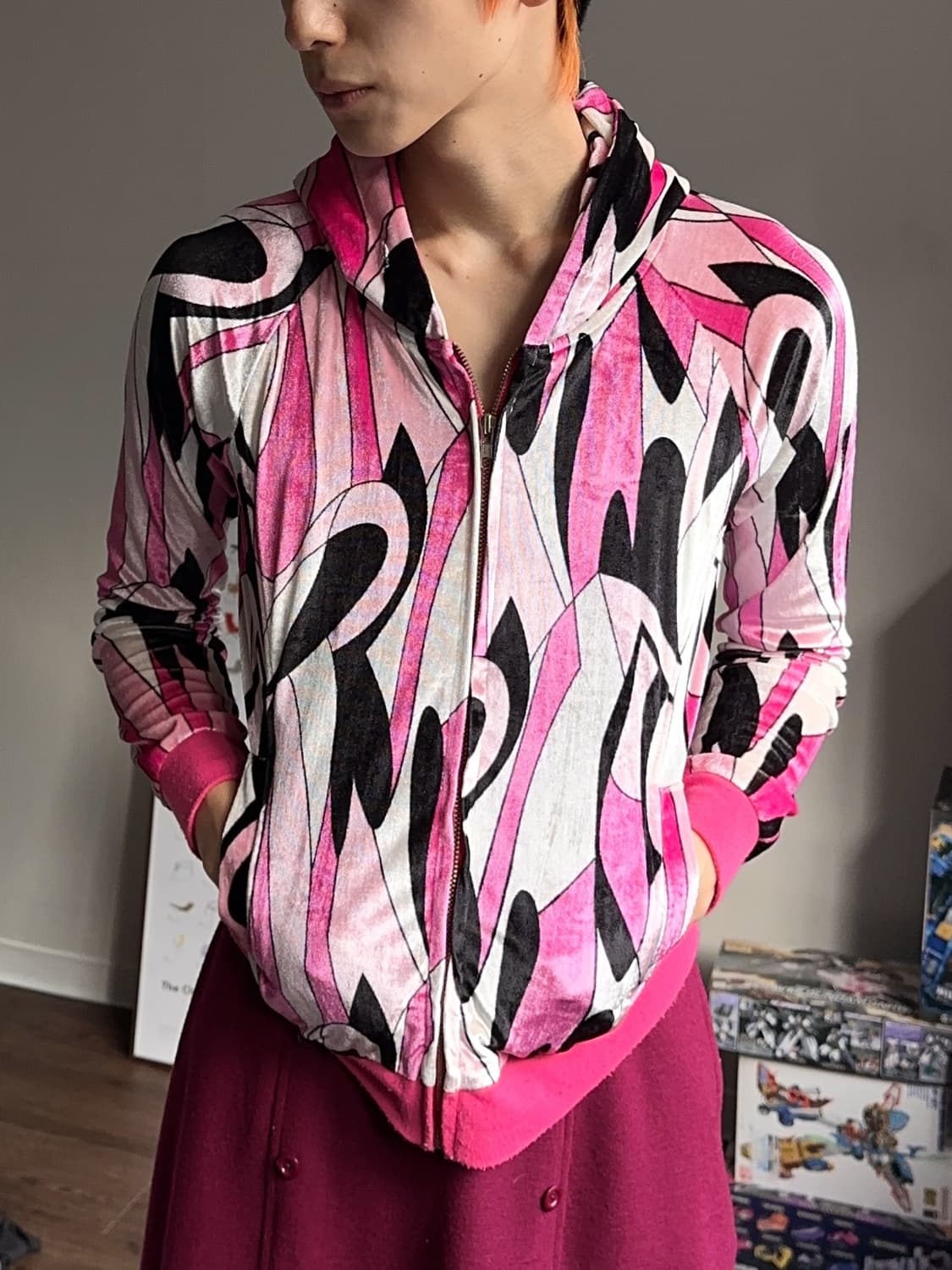 Julia Boutique 지오메트릭 벨루아 후드 집업 상품이미지1