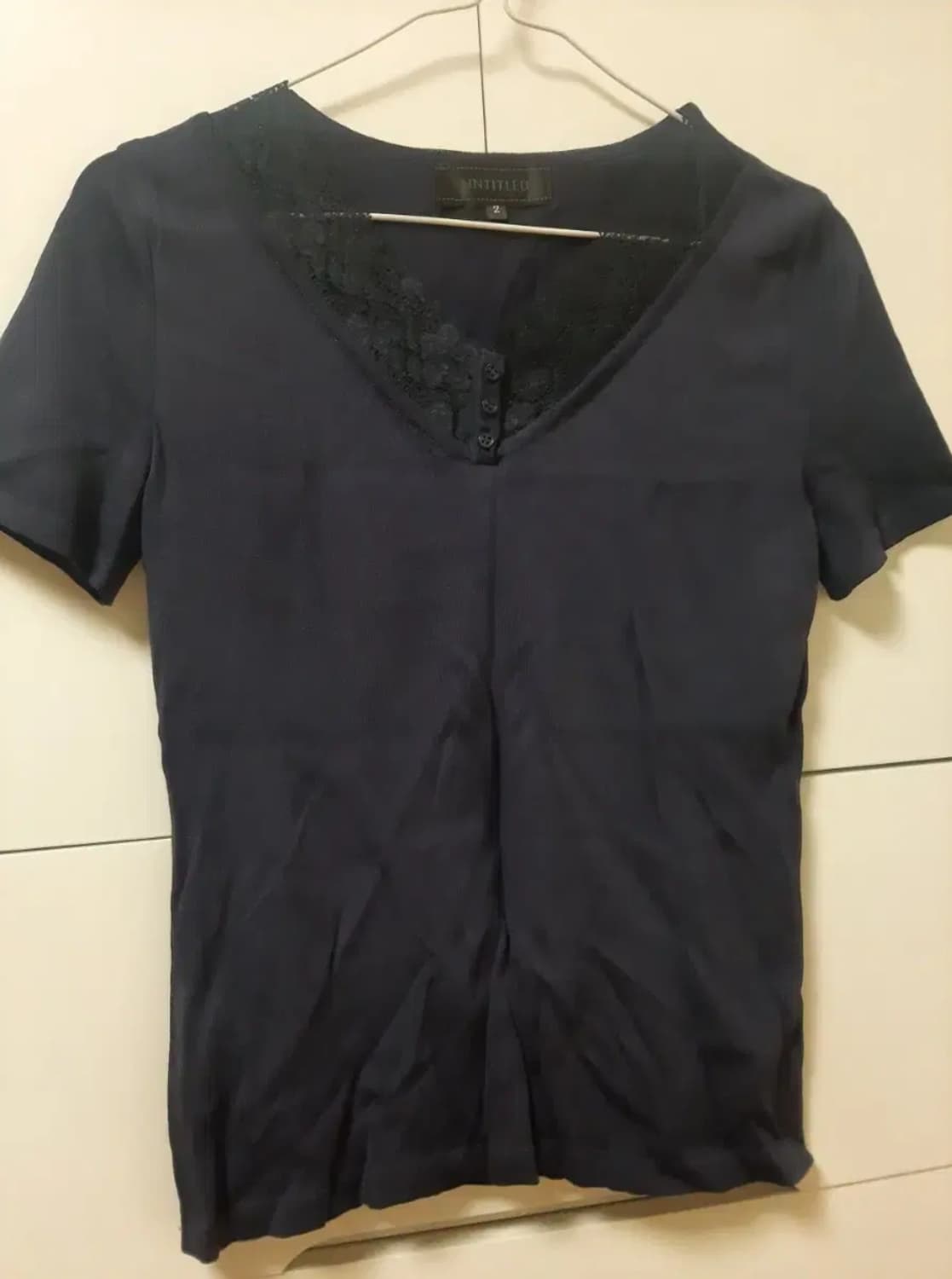 머스터드 네이비 연두 여름 반팔 니트 티 블라우스 F 상품이미지3