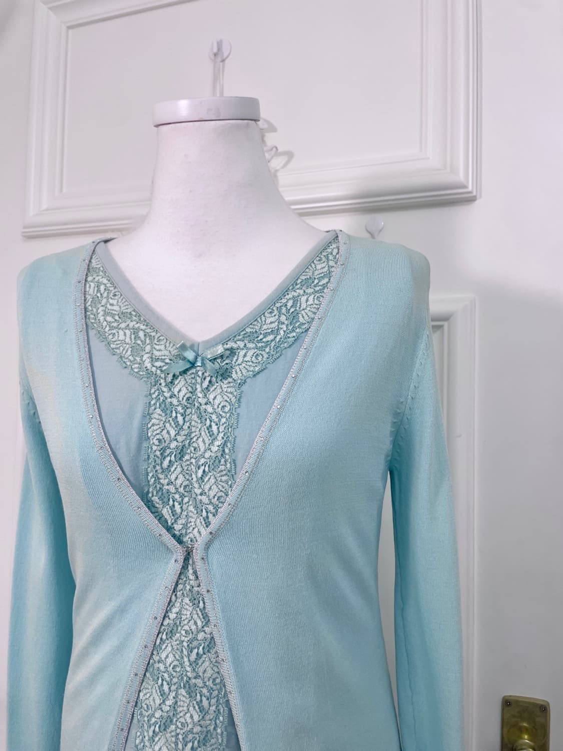 mint cubic one-button cardigan&lace trim 상품이미지7