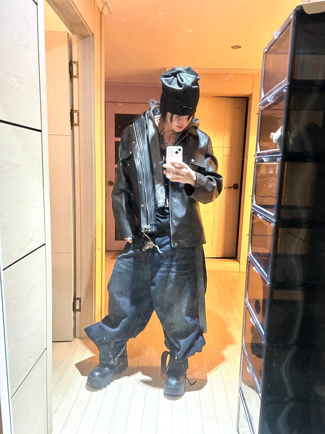 Cow Skin Hoodie Layerd Leather Jacket 상품이미지5