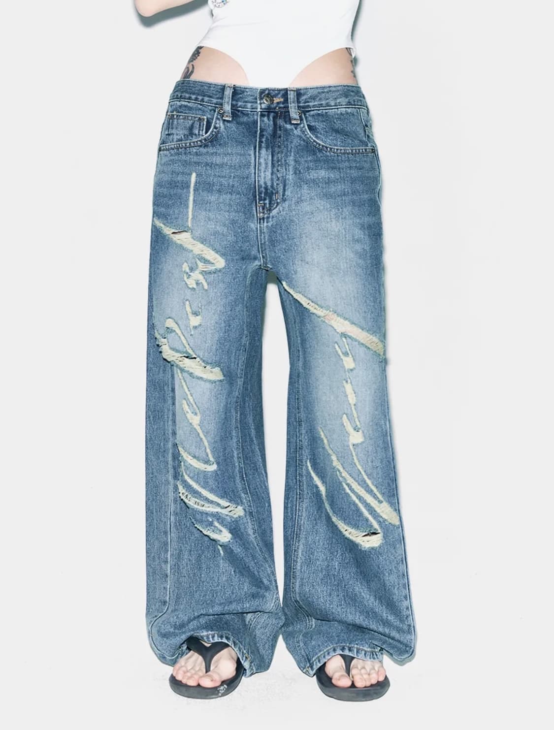 yeel SIGNATURE LOGO DESTROYED DENIM BLUE 상품이미지1