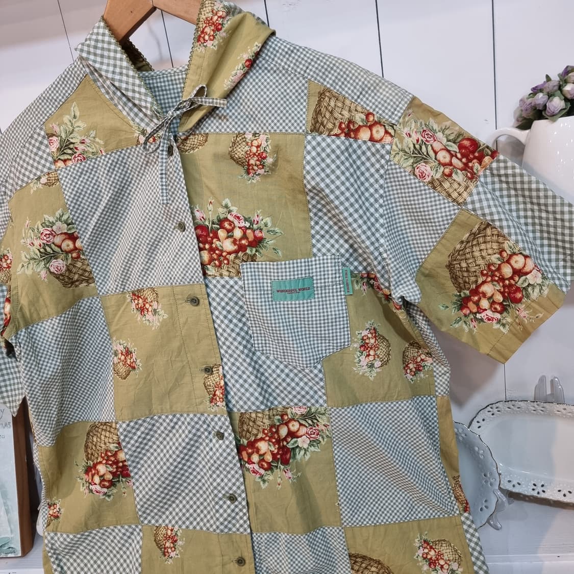 원더풀 월드 패치워크 후드 반팔 셔츠 상품이미지2