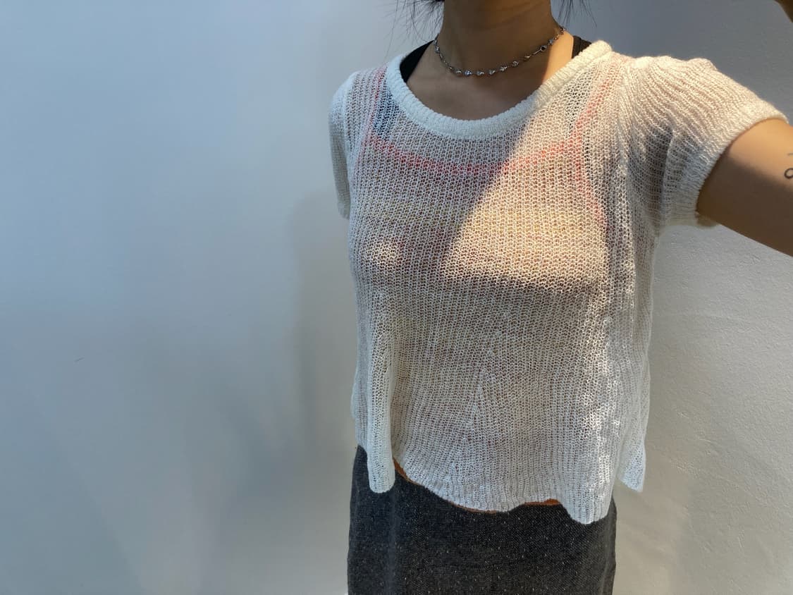 아이보리 플리츠 반팔 니트 상품이미지1