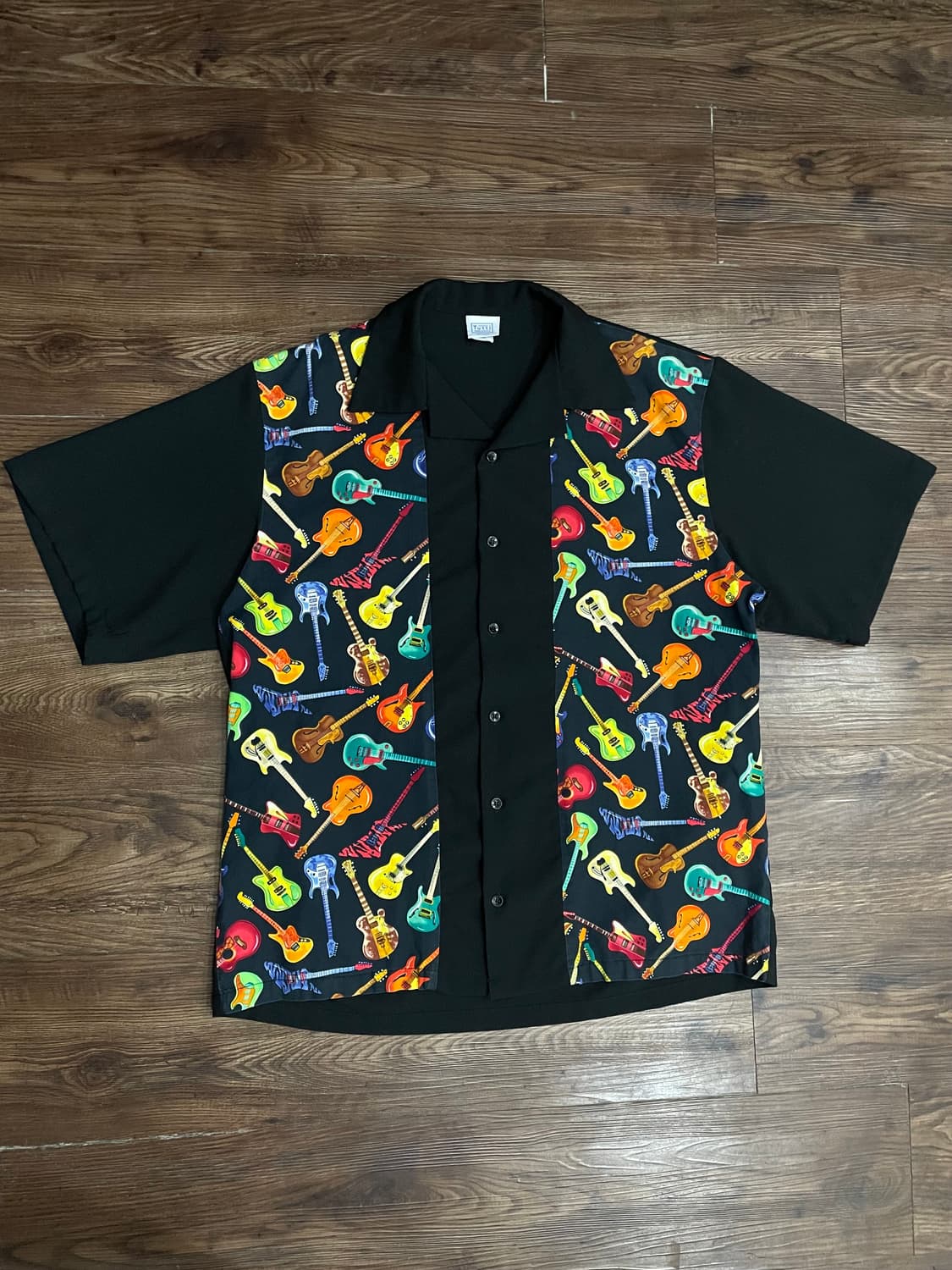 90s Tutti Made In USA 일렉트릭 기타 로큰롤 패턴 셔츠 상품이미지1