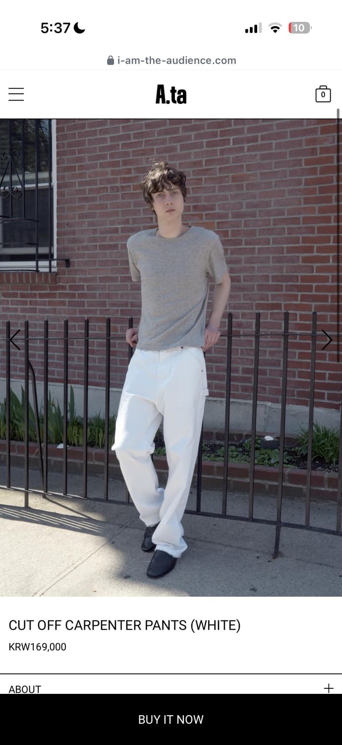 A.ta cut off carpenter pants white 상품이미지1