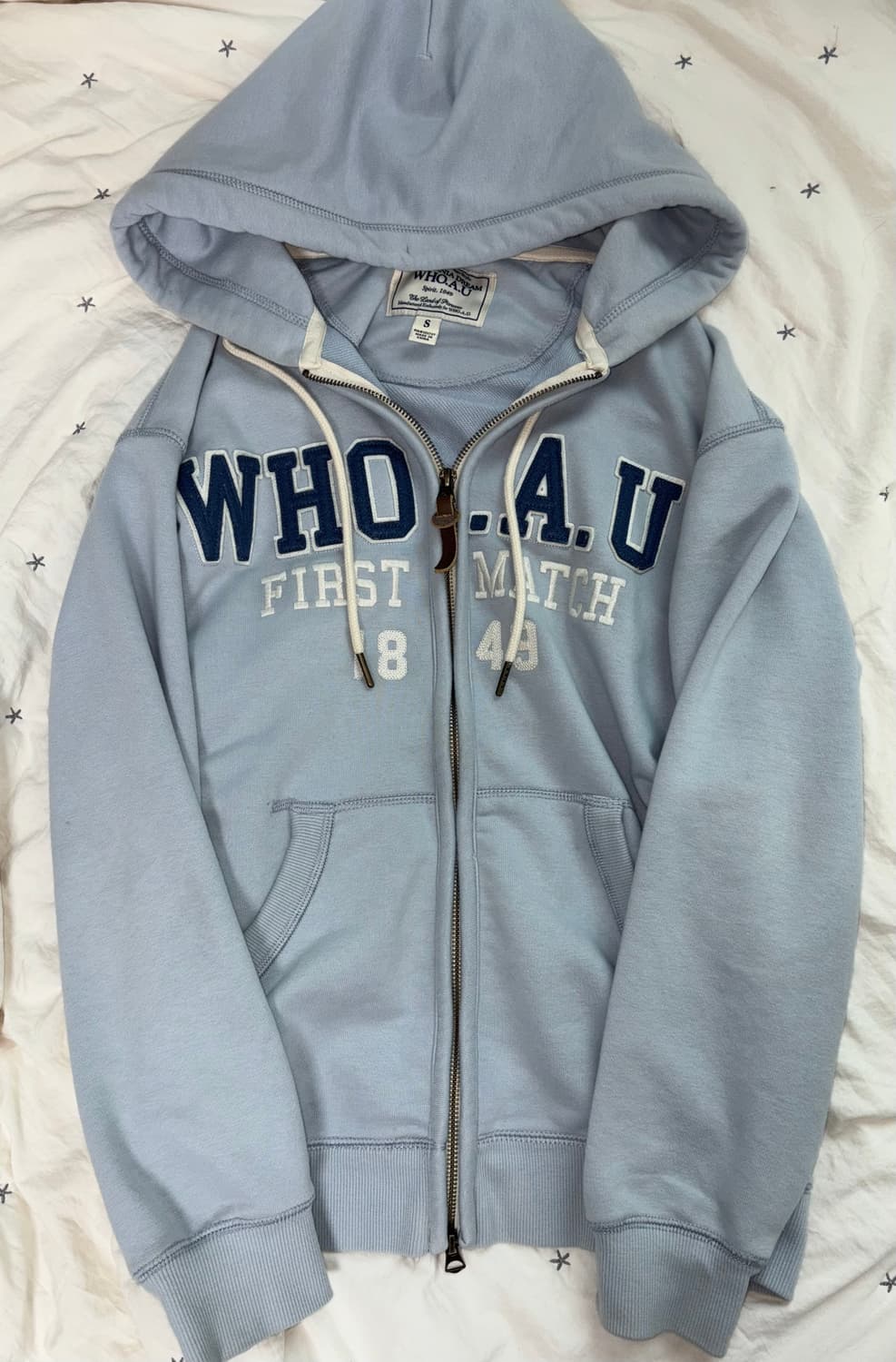 단종템) 후아유 빅로고 투웨이 후드집업 skyblue 상품이미지1