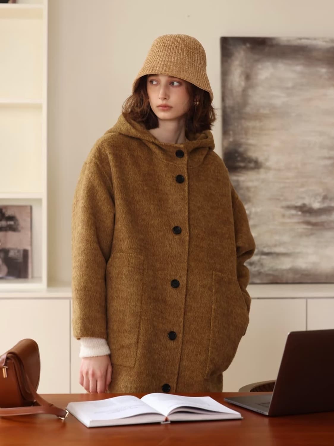 A.P.C. 아페쎄 정품 프렌치 무드 브라운 후드 울 코트 xs 55 상품이미지1