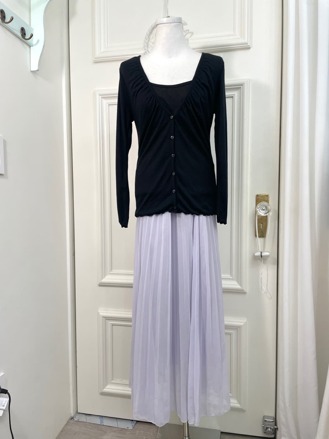 lavender pleats banding long skirt 상품이미지6
