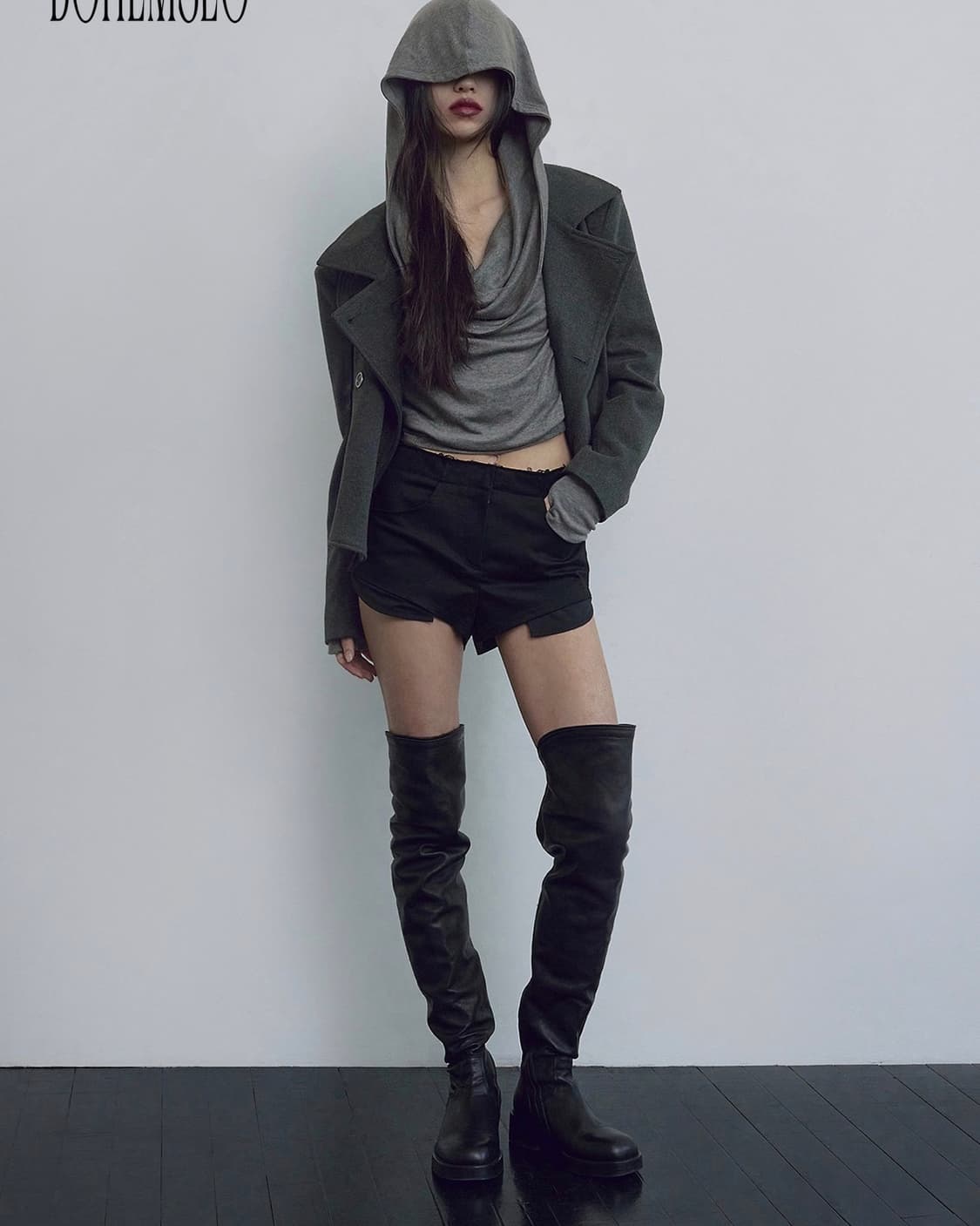 보헤미안서울 하프 코트 챠콜 상품이미지5