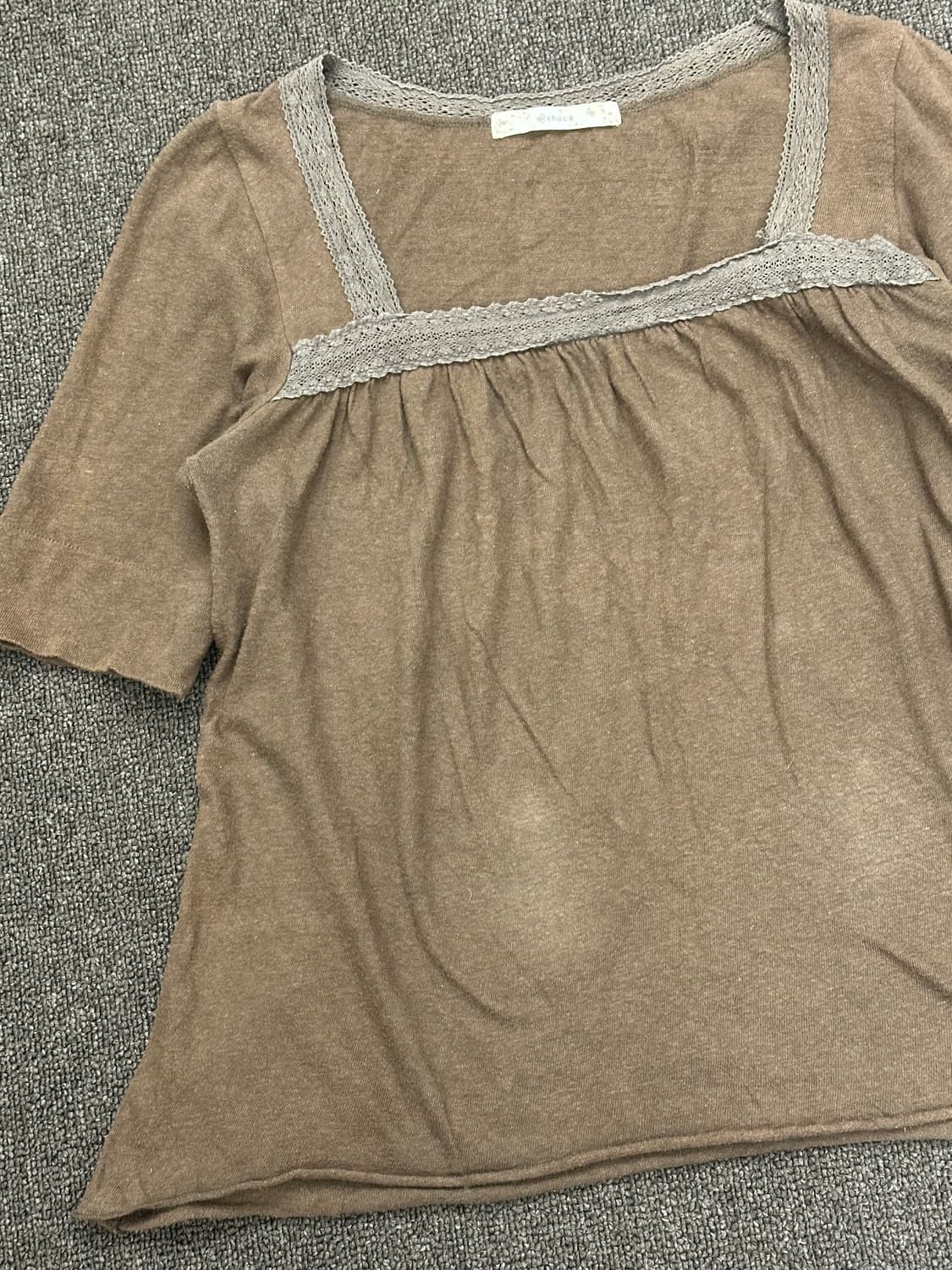 M)Japanese vintage 여성 보트넥 레이스 디테일 브라운 7부 상품이미지3