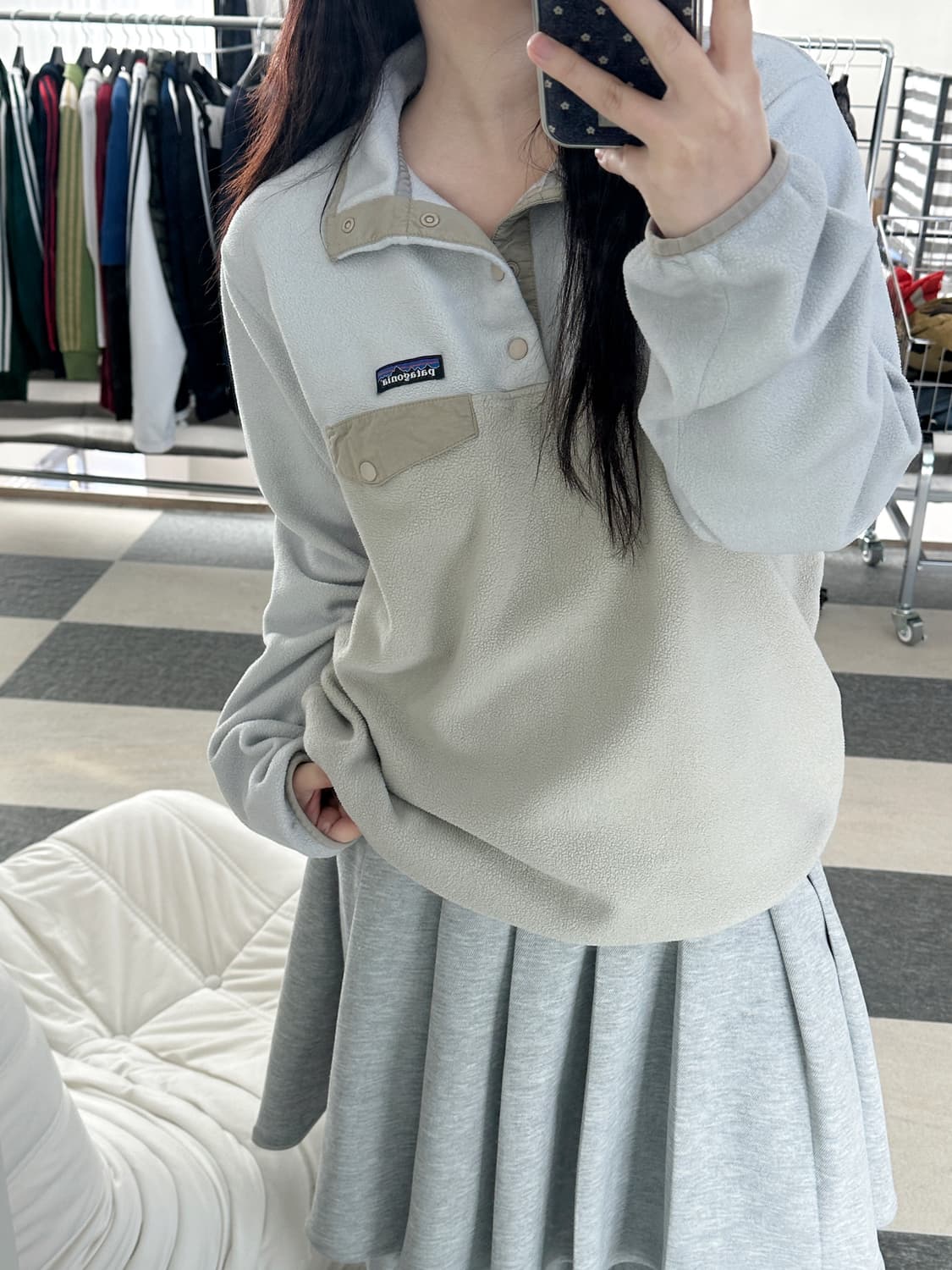 파타고니아 신칠라 그레이/베이지 스냅 플리스 상품이미지4