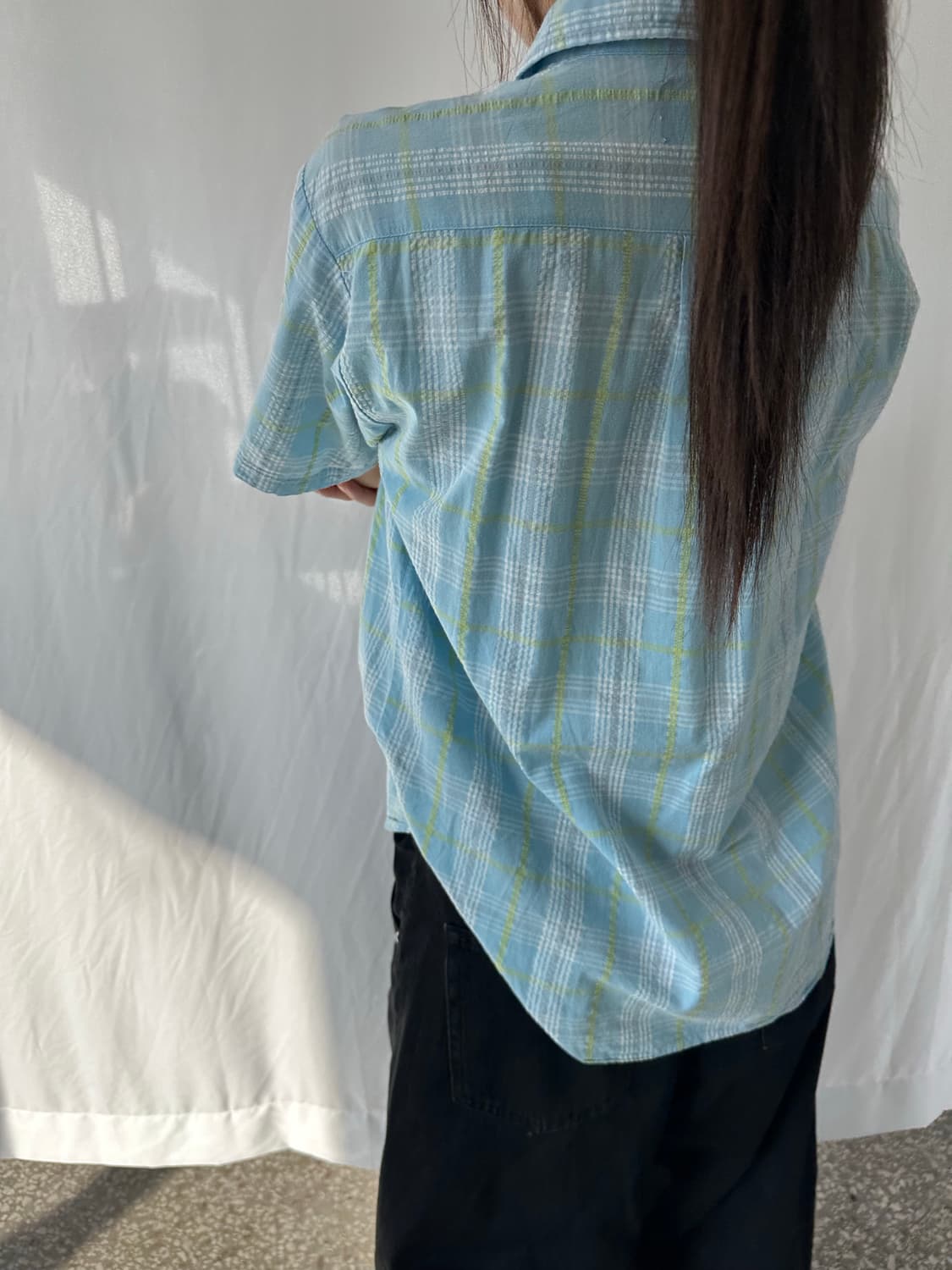 스카이 블루 체크 셔츠  상품이미지4