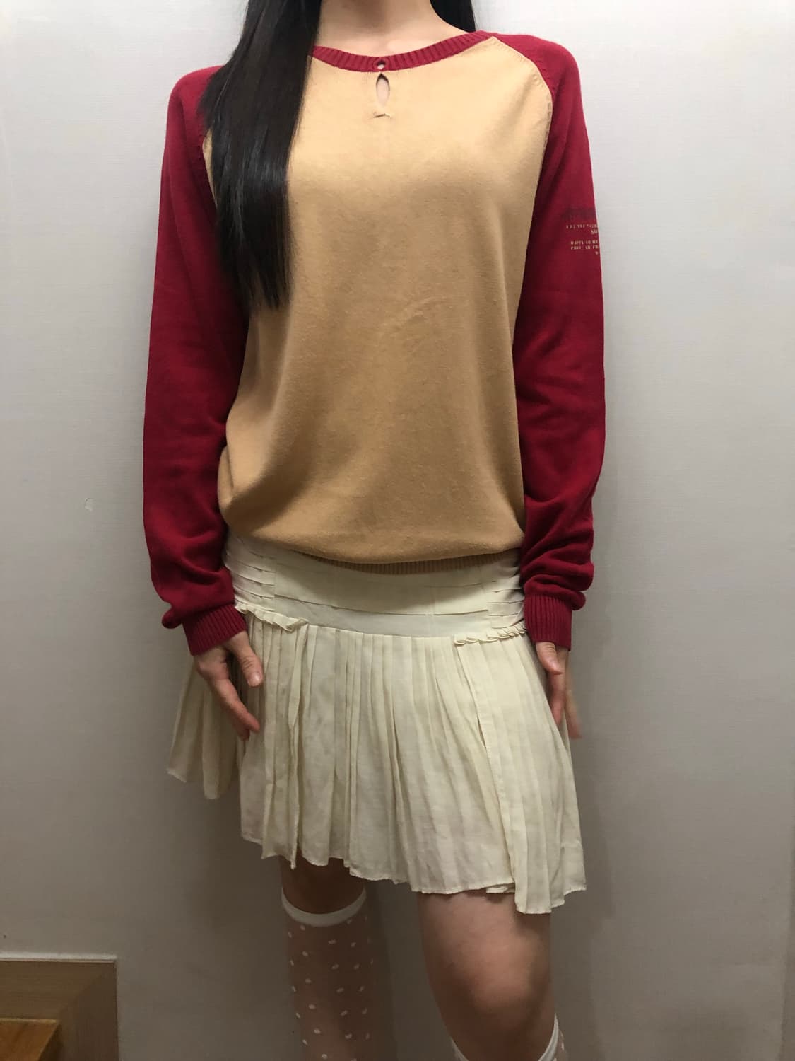 빈티지 베이지 앤 레드 니트 상품이미지6