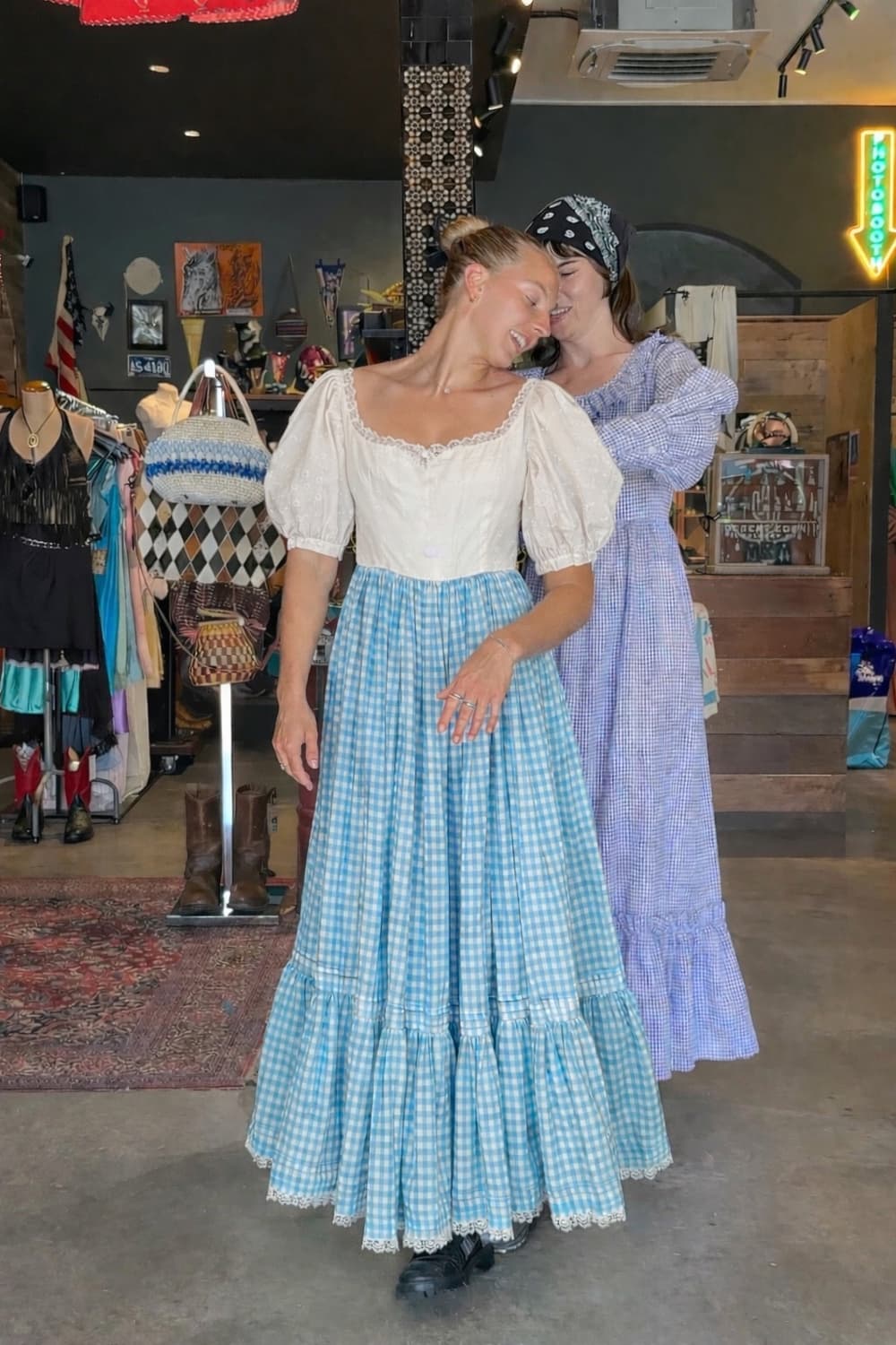 70s Prairie Dress 블루킹엄체크 빈티지 드레스 상품이미지4