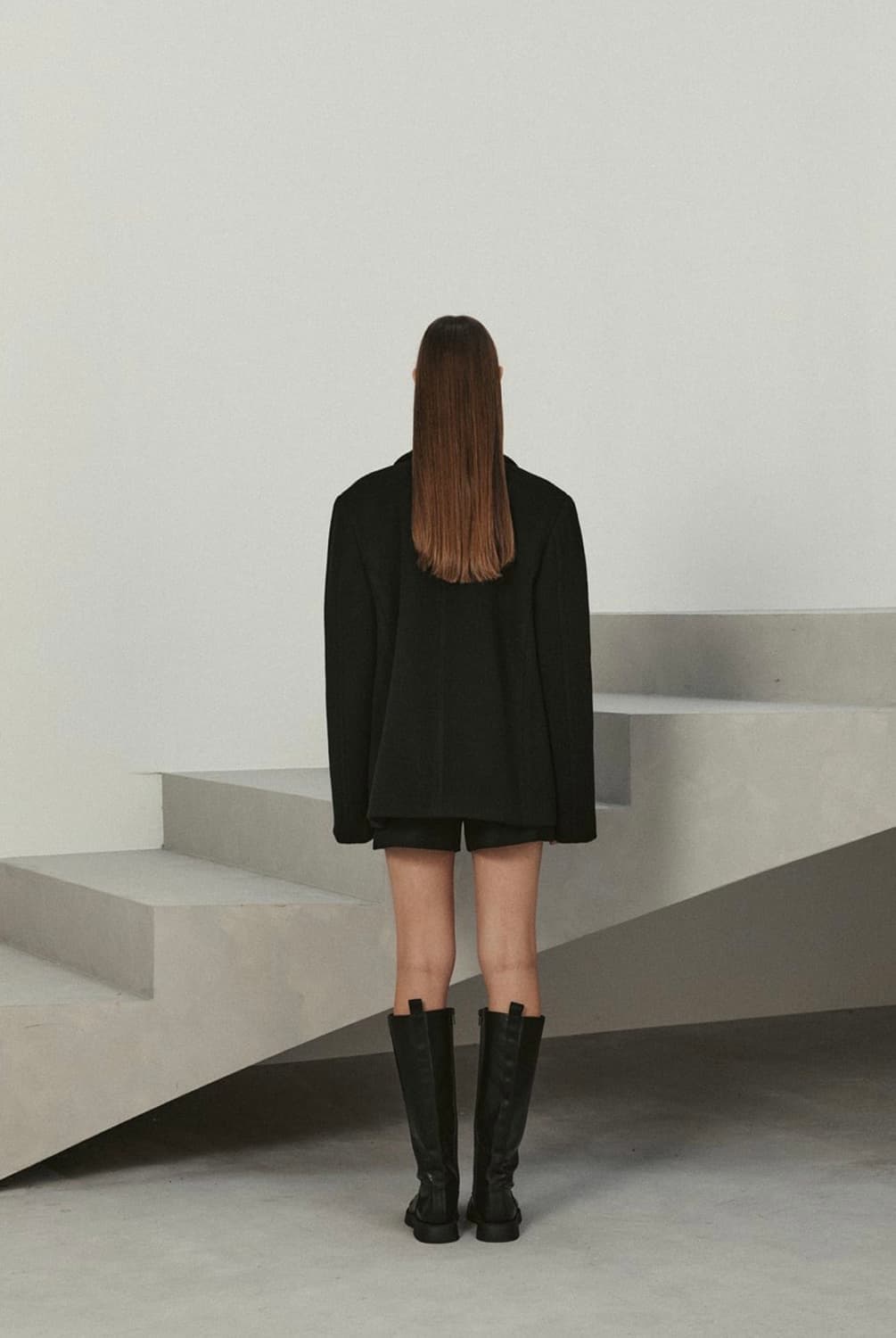 르(LE) 25년 울 하프 코트 블랙 상품이미지4