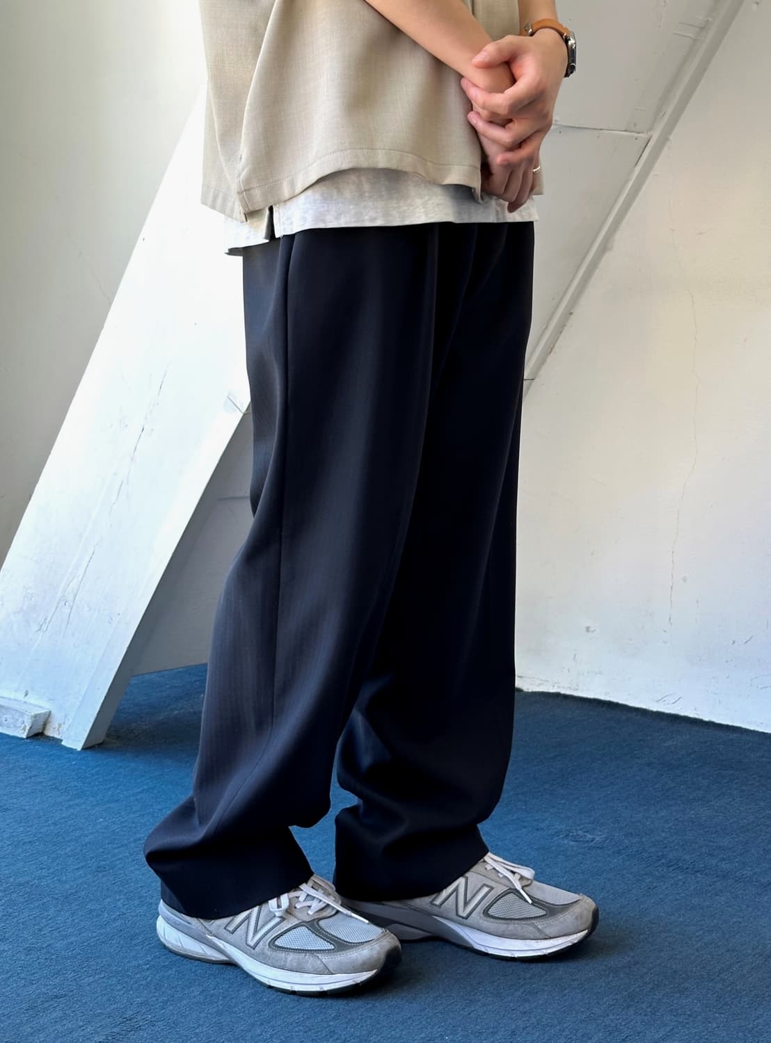 Light wool cotton snap belted trouser 상품이미지9