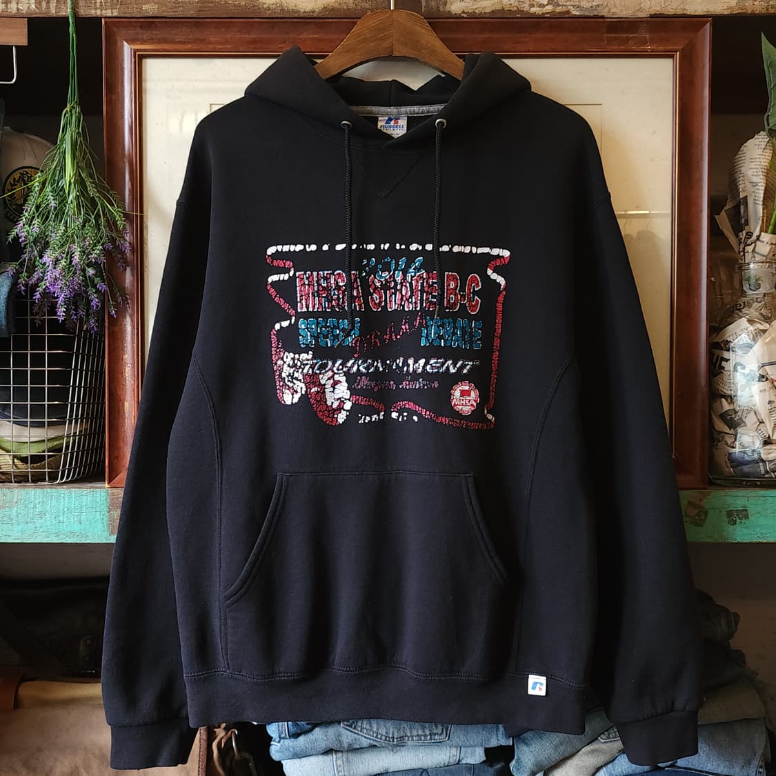 90s 러셀 후드 스웻셔츠 브로큰 로고 빈티지 레터링 스웻셔츠 M 상품이미지1