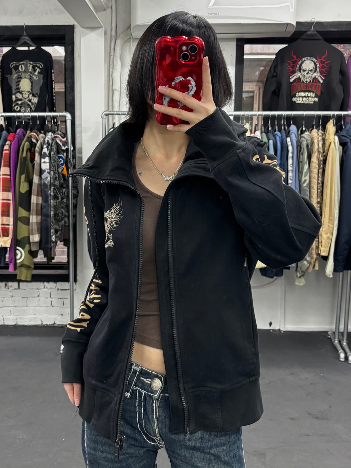 밴슨 레더 하이넥 후드집업 상품이미지2