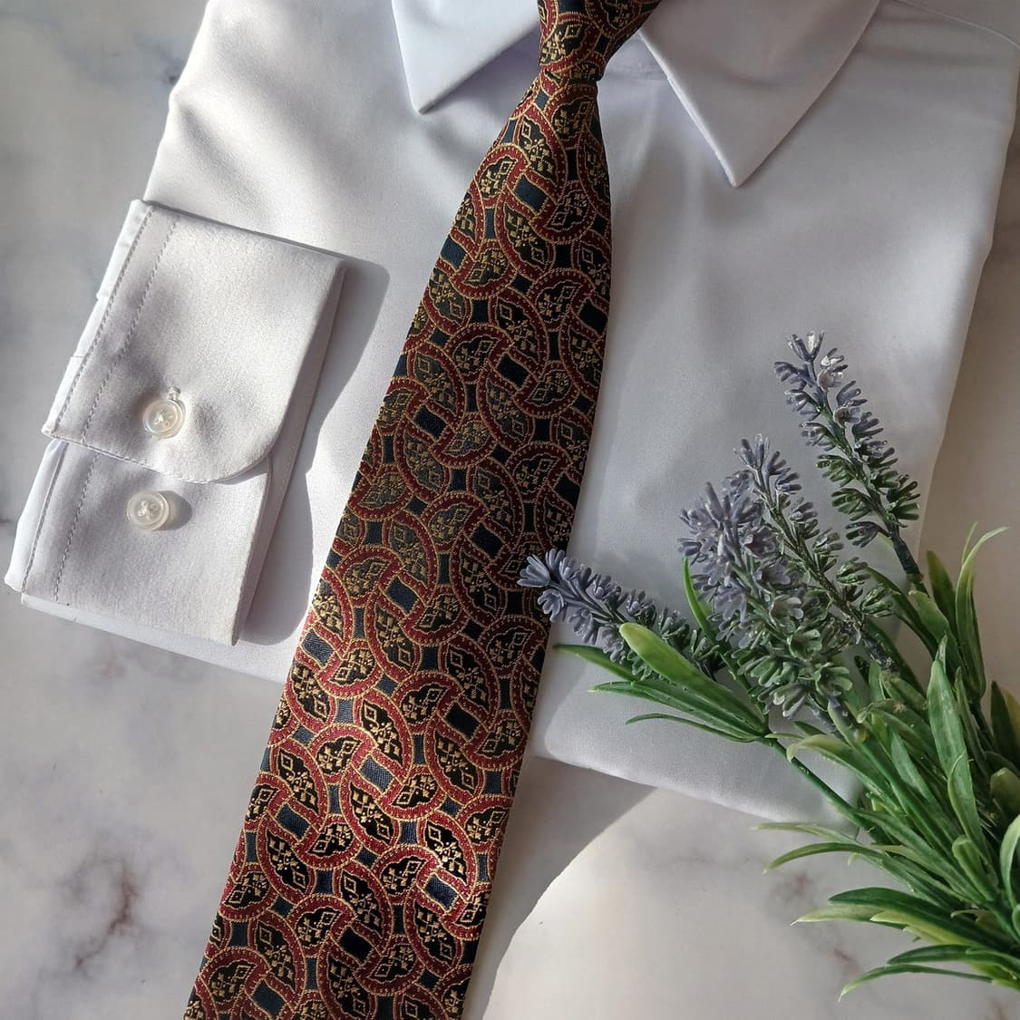 샤를주르당 실크 버건디 아트 패턴 넥타이 9cm A+~A등급 A19009 상품이미지5