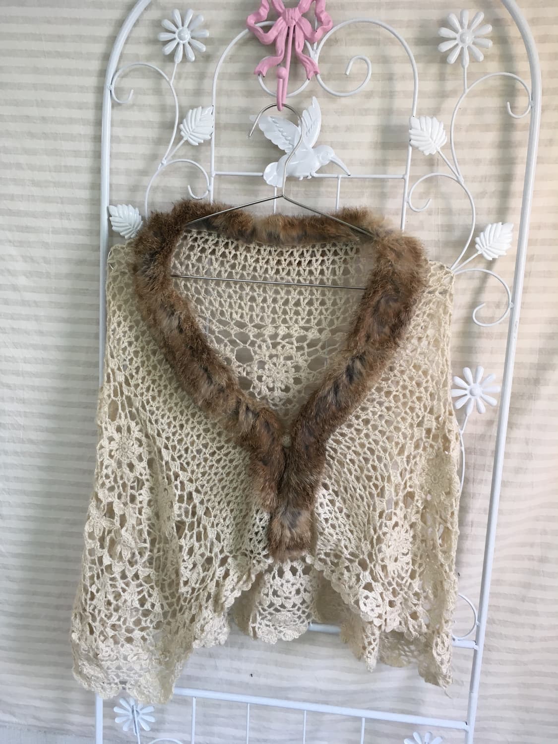 jpn vintage 사만사모스투 핸드메이드 베이지 퍼 니트 케이프 가디 상품이미지2