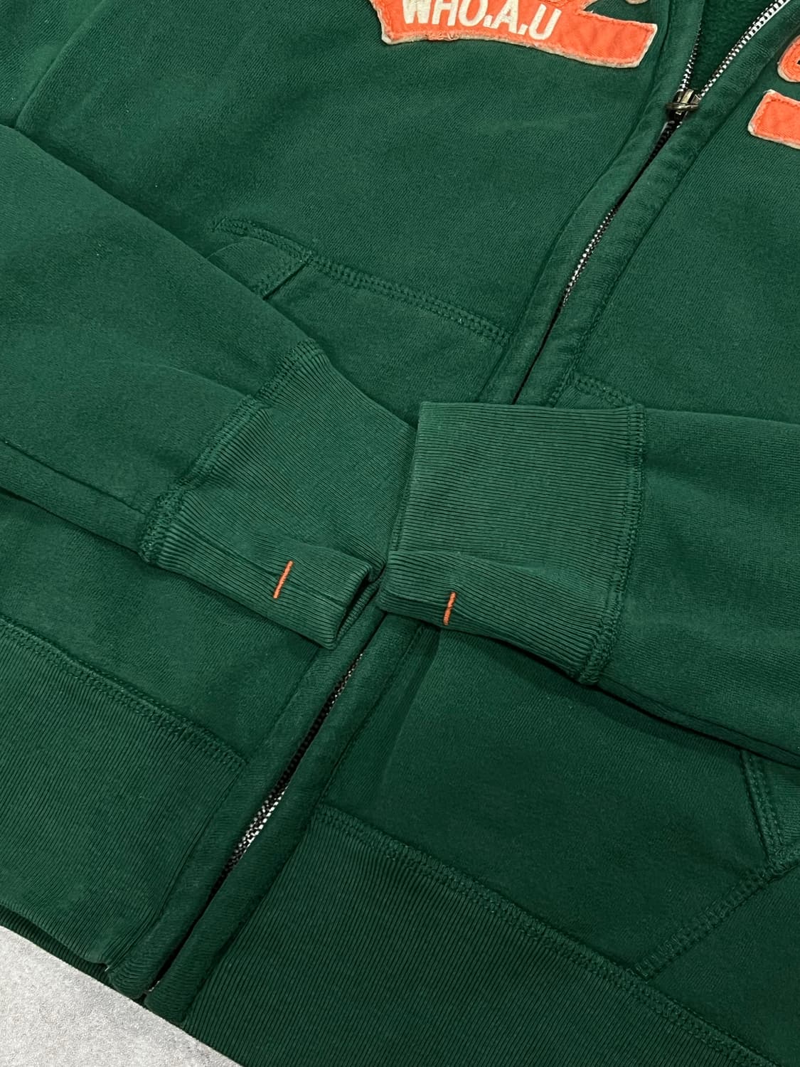 (S) 후아유 우먼스 패치로고 후드집업 그린/오렌지  상품이미지5